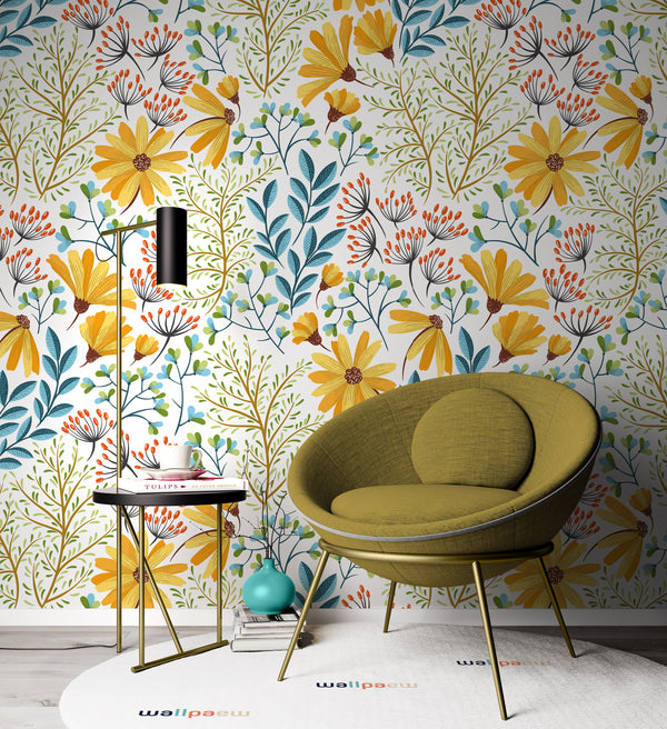 Colorful Vivid Flowers Floral Background Pattern Decorative Wallpaper Restaurant Living Room Cafe Office Bedroom Mural Home Wall Art