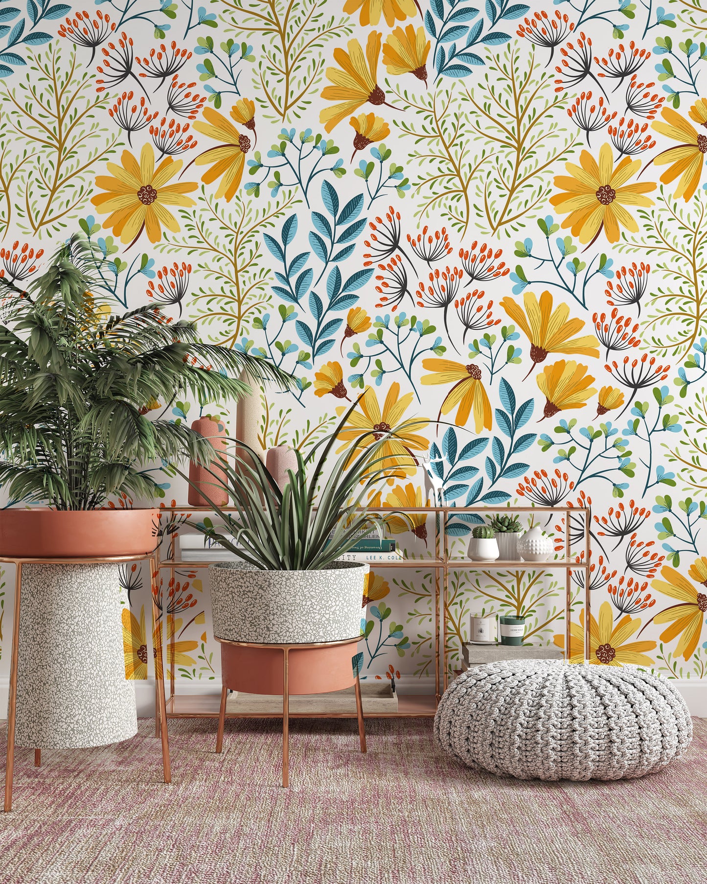 Colorful Vivid Flowers Floral Background Pattern Decorative Wallpaper Restaurant Living Room Cafe Office Bedroom Mural Home Wall Art