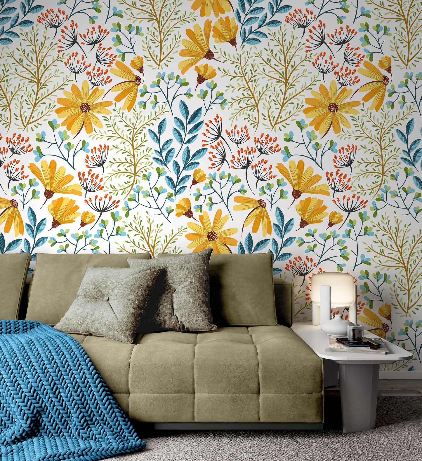 Colorful Vivid Flowers Floral Background Pattern Decorative Wallpaper Restaurant Living Room Cafe Office Bedroom Mural Home Wall Art