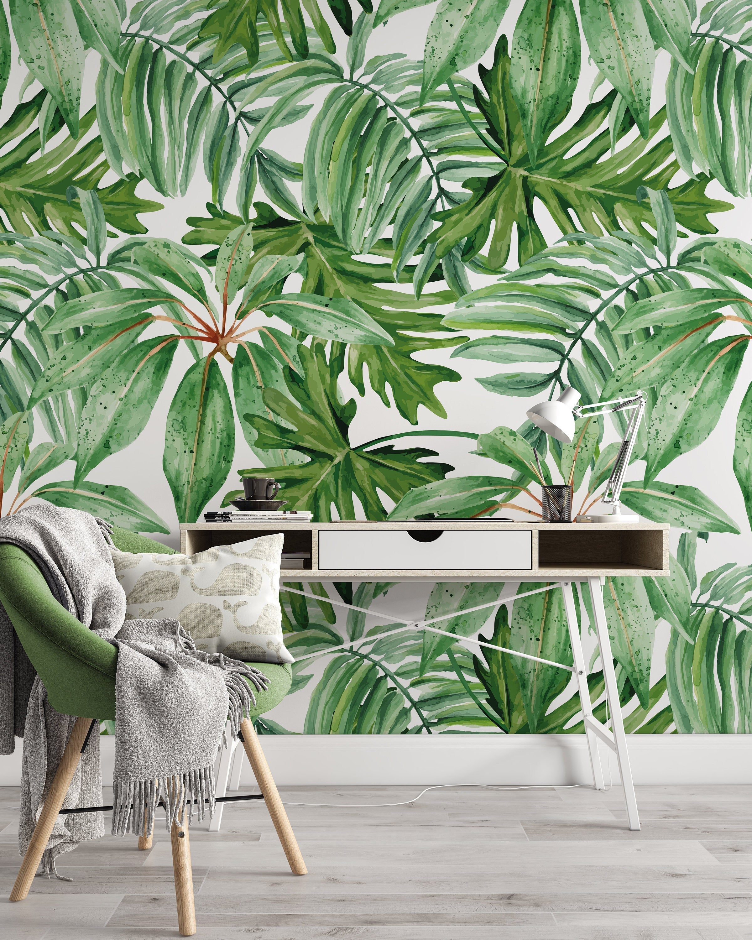 Tropical Jungle Dense Green Leaves Floral Background Wallpaper Restaurant Living Room Cafe Office Bedroom Mural Home Wall Art