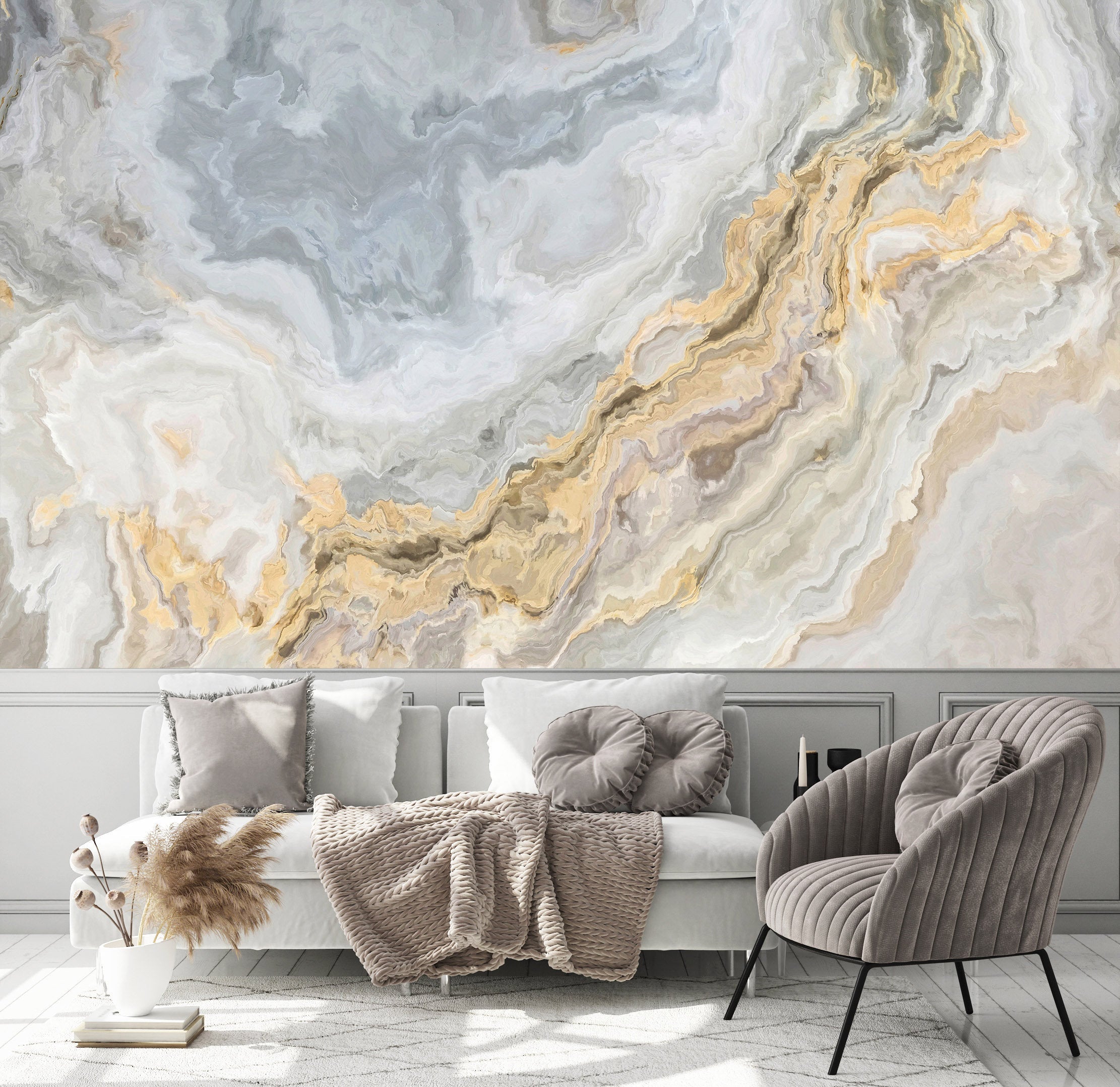 Golden Marble Tile Standing On White Abstract Wallpaper Bathroom Restaurant Bedroom Living Room Cafe Office Mural Home Decor Wall Art