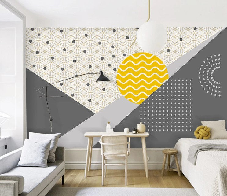 Wavy Sun Geometric Pattern Modern Art Wallpaper Self Adhesive Peel and Stick Wall Sticker Wall Decoration Scandinavian Design Removable