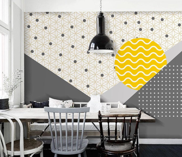 Wavy Sun Geometric Pattern Modern Art Wallpaper Self Adhesive Peel and Stick Wall Sticker Wall Decoration Scandinavian Design Removable
