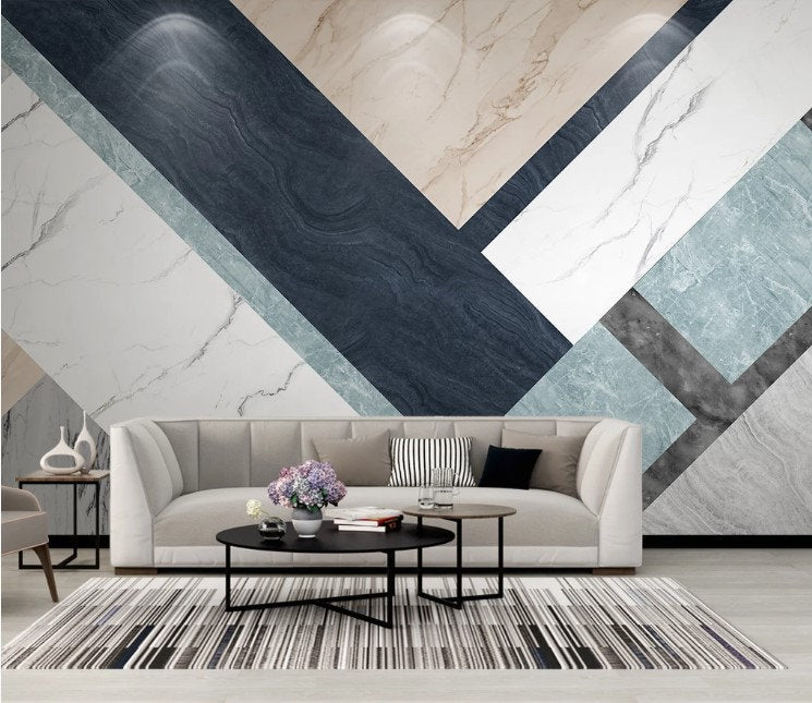Marble Texture Geometric Design Luxury Wallpaper Self Adhesive Peel and Stick Wall Sticker Wall Decoration Scandinavian Design Removable
