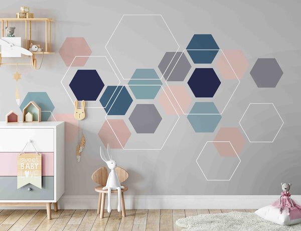Colorful Pentagon Abstract Modern Geometric Shapes Background Wallpaper Self Adhesive Peel and Stick Wall Sticker Wall Decoration Removable