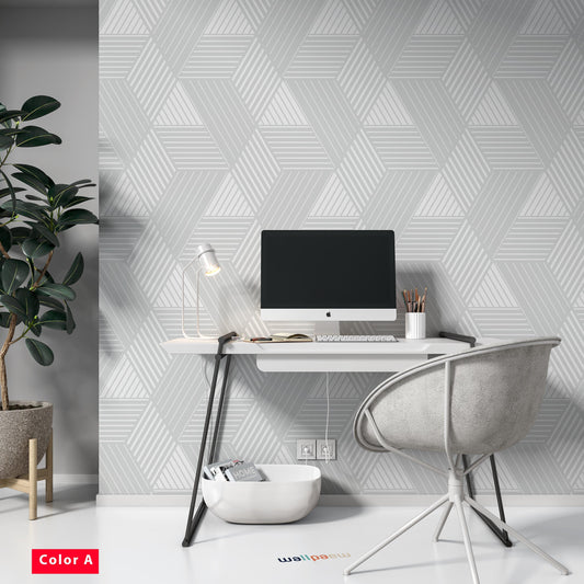 Abstract Geometric Pattern with Lines Gray White Texture Wallpaper Self Adhesive Peel and Stick Wall Sticker Wall Decoration Removable