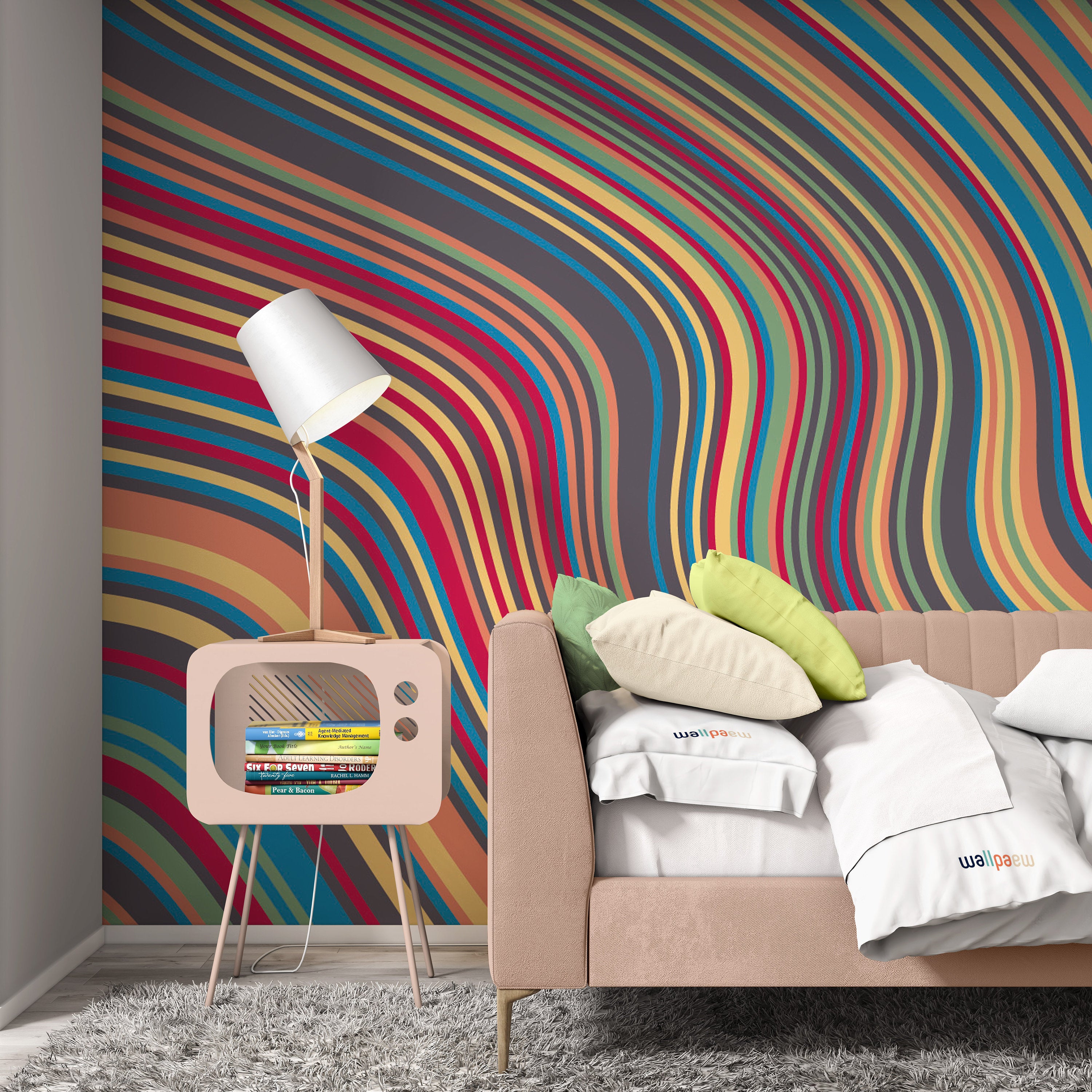 Abstract Background with Oblique Wavy Lines Rainbow Wallpaper Cafe Restaurant Decoration Living Room Bedroom Mural Home Decor Wall Art