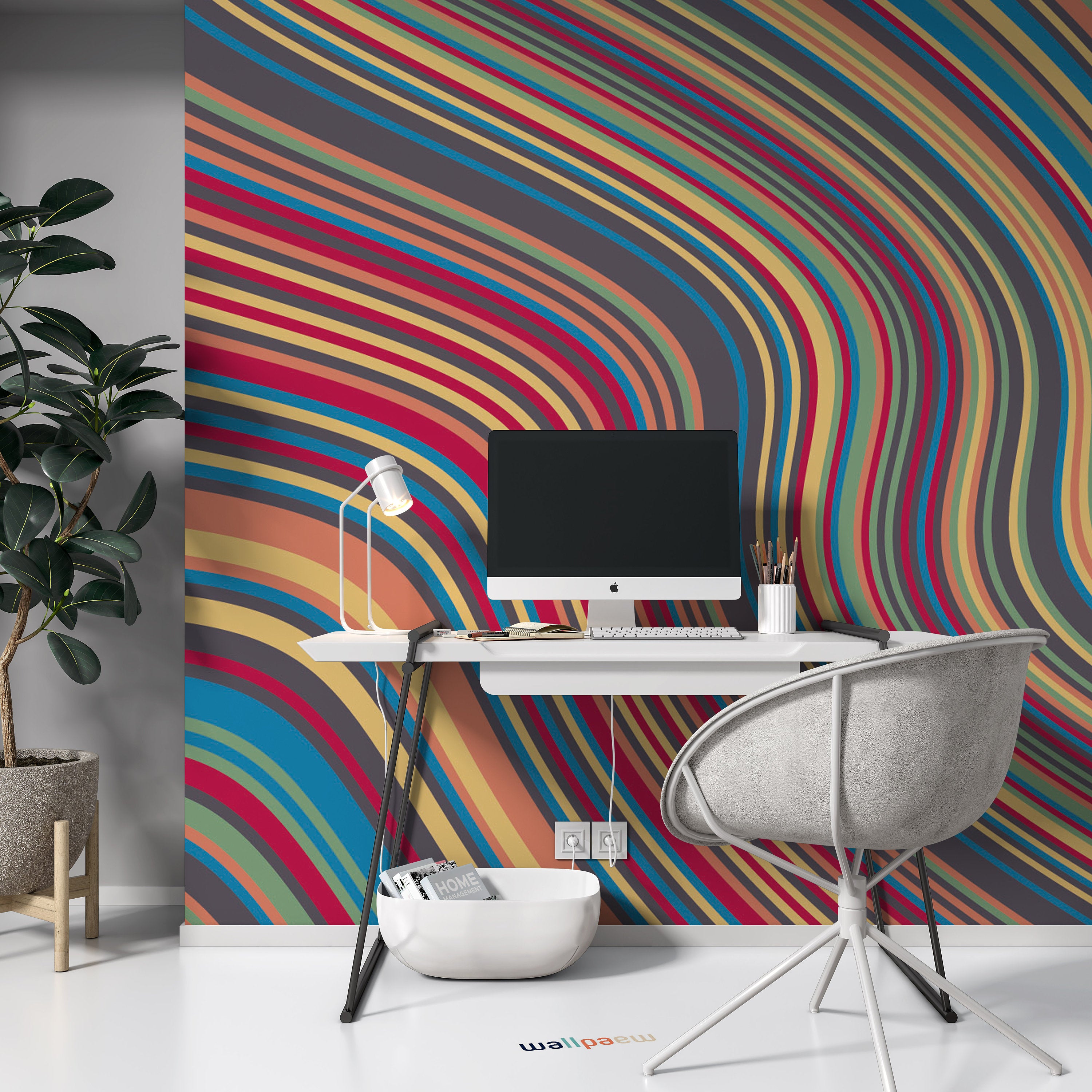 Abstract Background with Oblique Wavy Lines Rainbow Wallpaper Cafe Restaurant Decoration Living Room Bedroom Mural Home Decor Wall Art