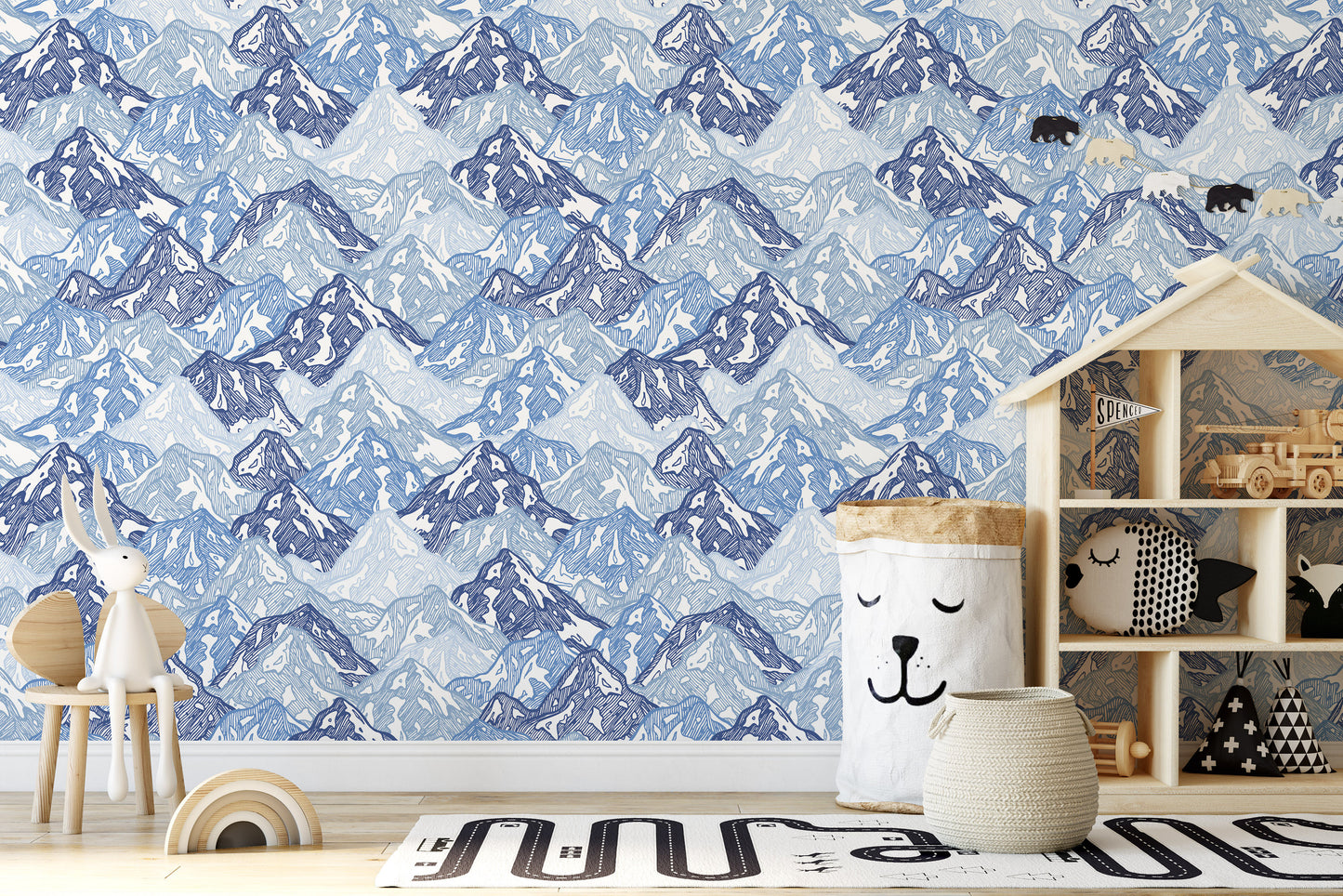 Colorful Fun Snowy Mountains Abstract Illustration Wallpaper Nursery Bedroom Children Kids Room Mural Home Decor Wall Art Removable