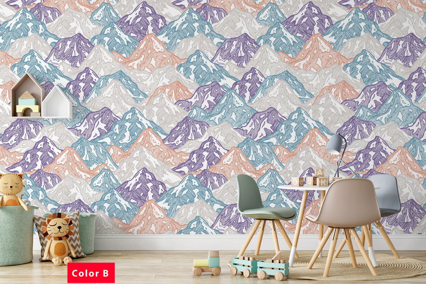 Colorful Fun Snowy Mountains Abstract Illustration Wallpaper Nursery Bedroom Children Kids Room Mural Home Decor Wall Art Removable