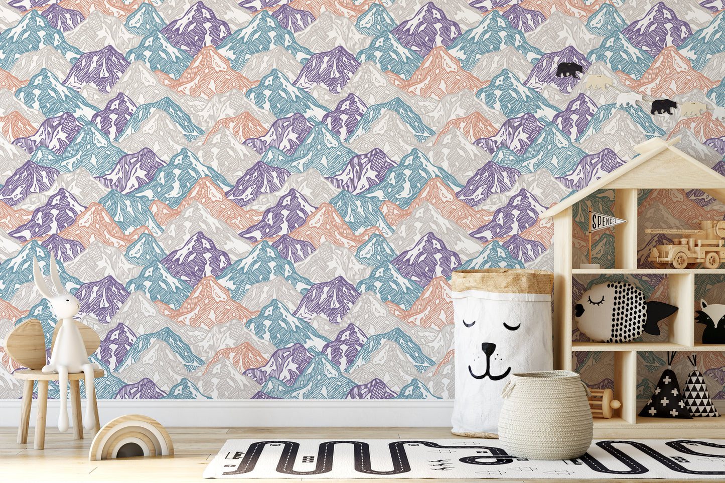 Colorful Fun Snowy Mountains Abstract Illustration Wallpaper Nursery Bedroom Children Kids Room Mural Home Decor Wall Art Removable