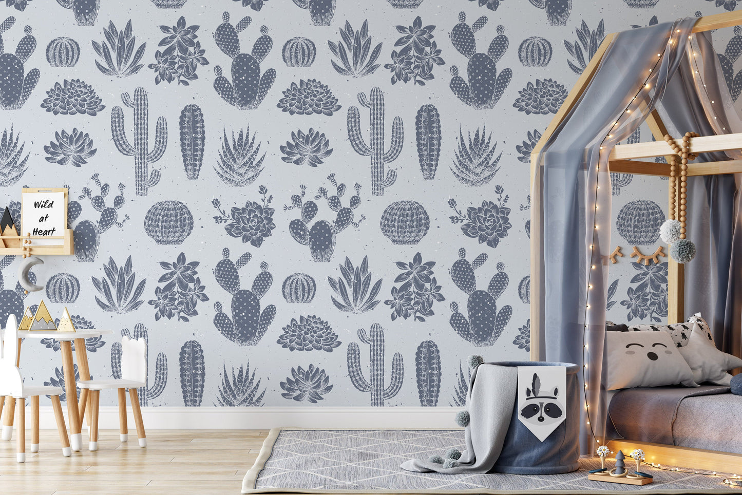 Cactus Pattern Soft Color Sketch Style Illustration Wallpaper Nursery Bedroom Children Kids Room Mural Home Decor Wall Art Removable