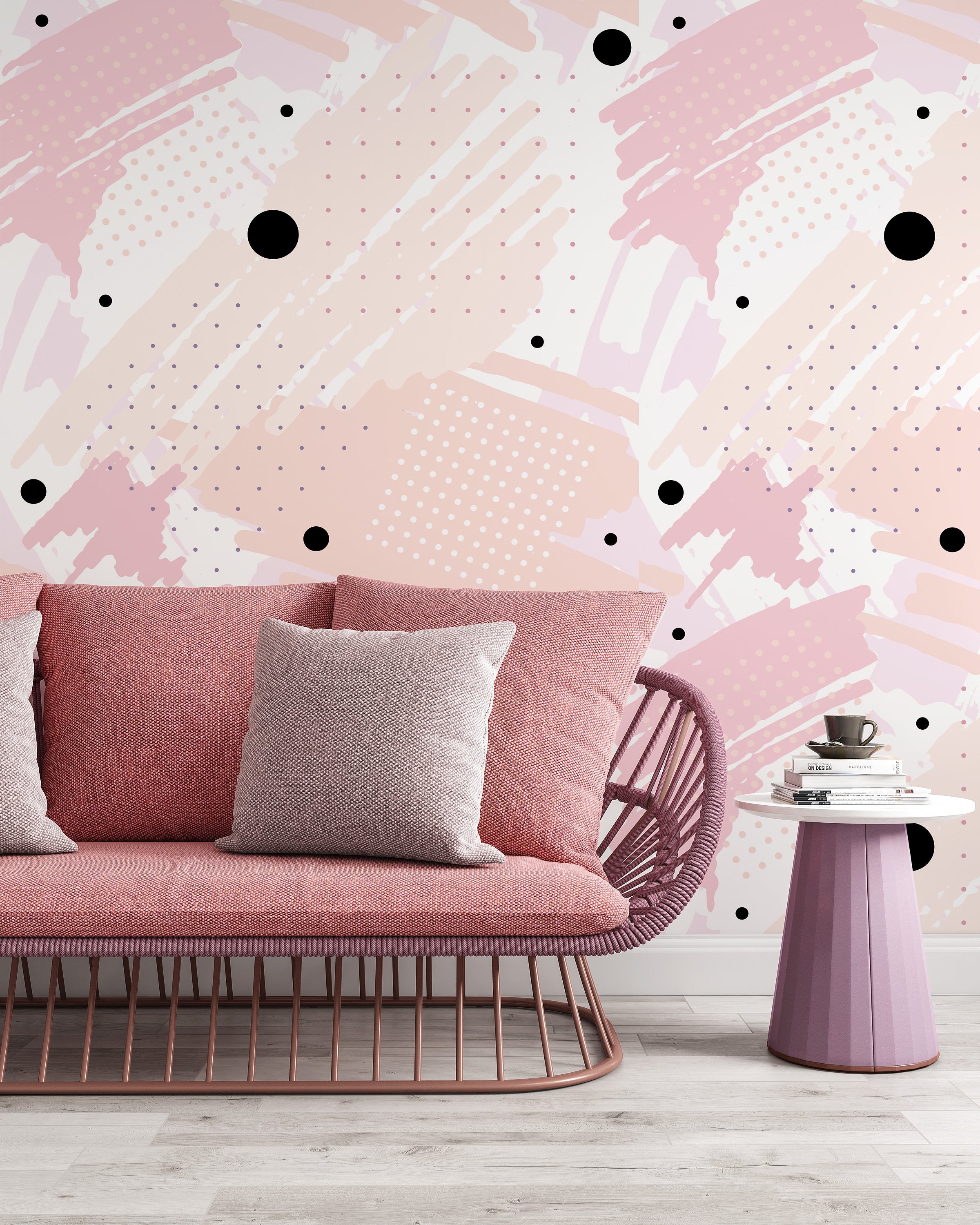 Abstract Background Brush Strokes Black Circles and Dots Wallpaper Self Adhesive Peel and Stick Wall Sticker House Design Removable