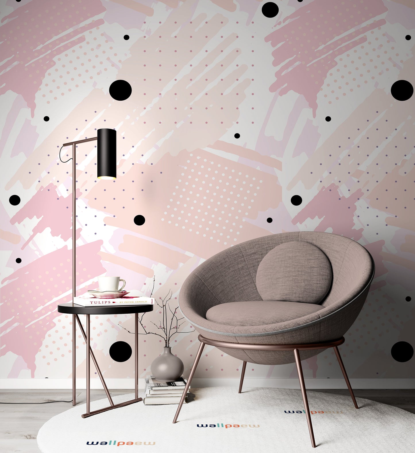 Abstract Background Brush Strokes Black Circles and Dots Wallpaper Self Adhesive Peel and Stick Wall Sticker House Design Removable