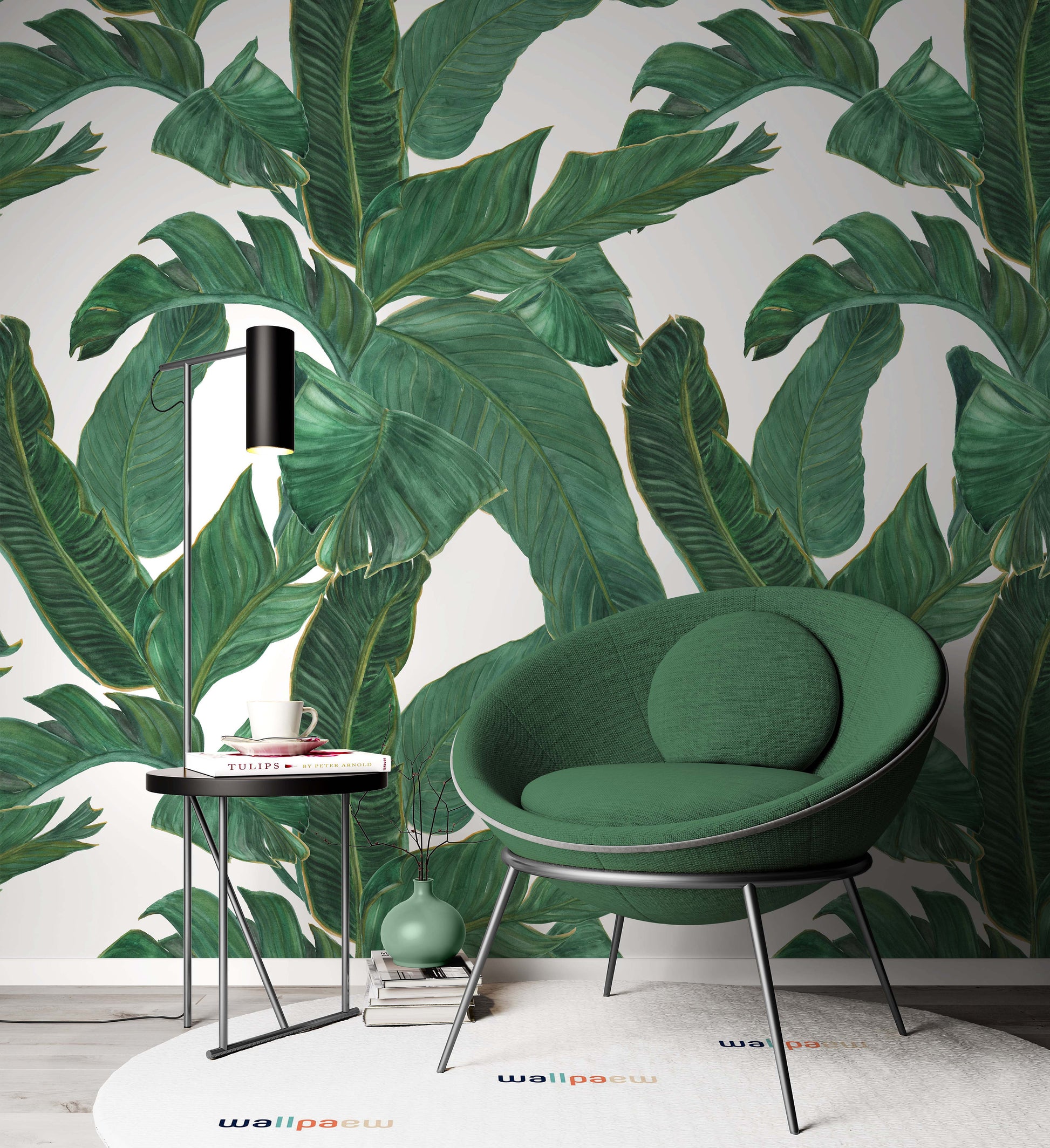 Watercolor Painting Banana Leaves Wallpaper Self Adhesive Peel and Stick Wall Sticker House Design Minimalistic Scandinavian Removable