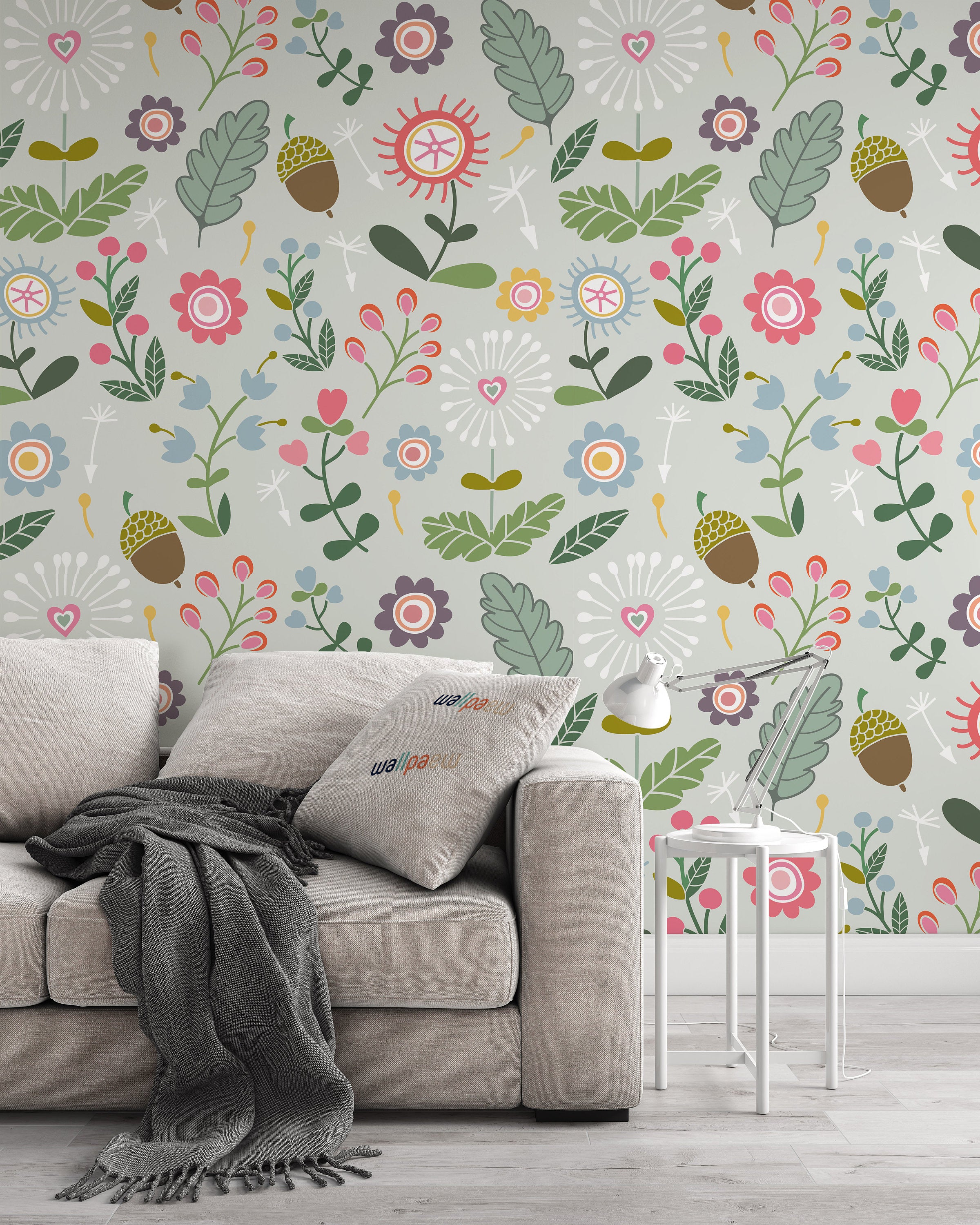 Hazelnut Colorful Flowers Leaves Water Green On The Background Wallpaper Restaurant Living Room Cafe Office Bedroom Mural Home Wall Art