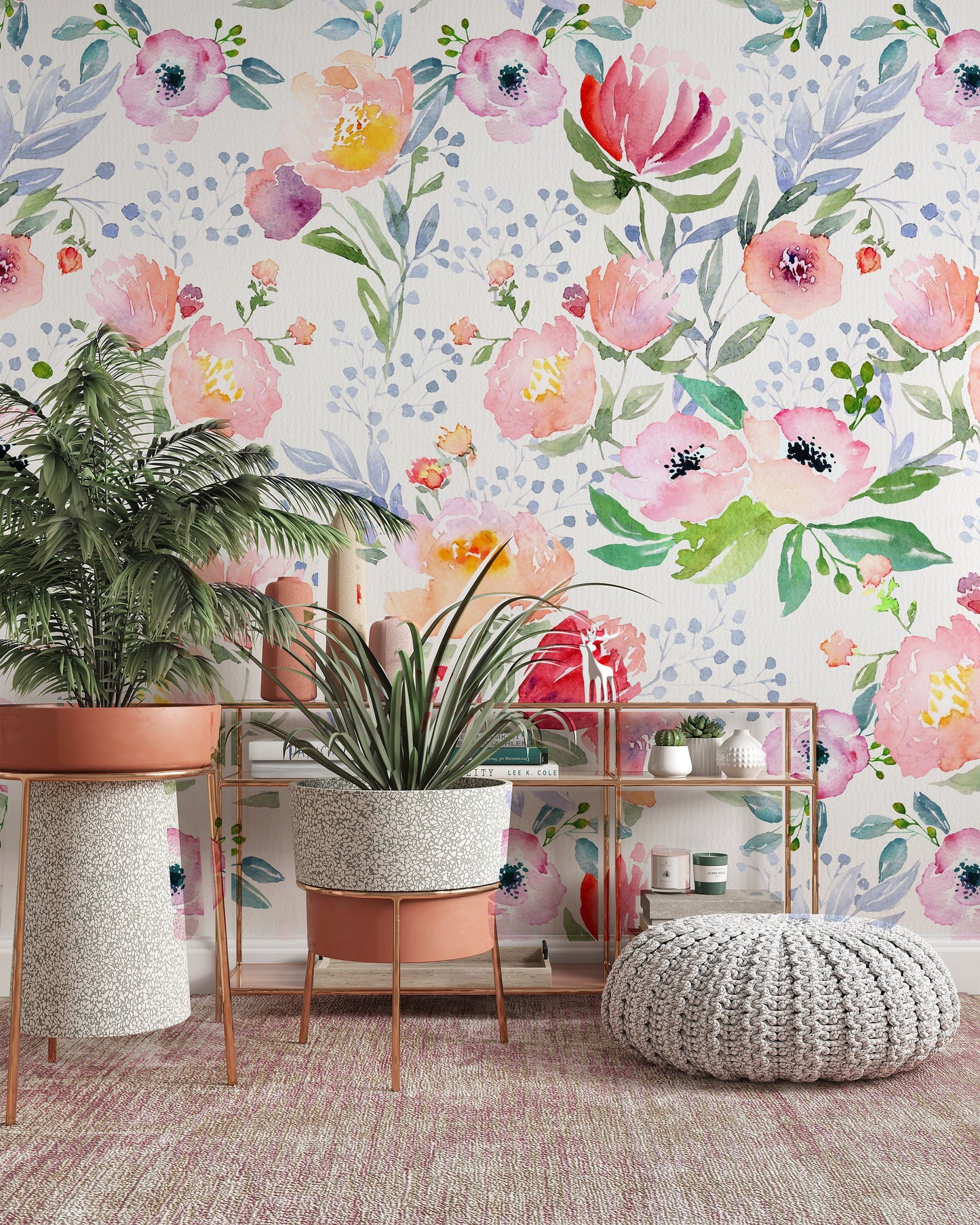 Watercolor Botanical Garden Flowers Floral Luxury Modern Wallpaper Restaurant Living Room Cafe Office Bedroom Mural Home Wall Art