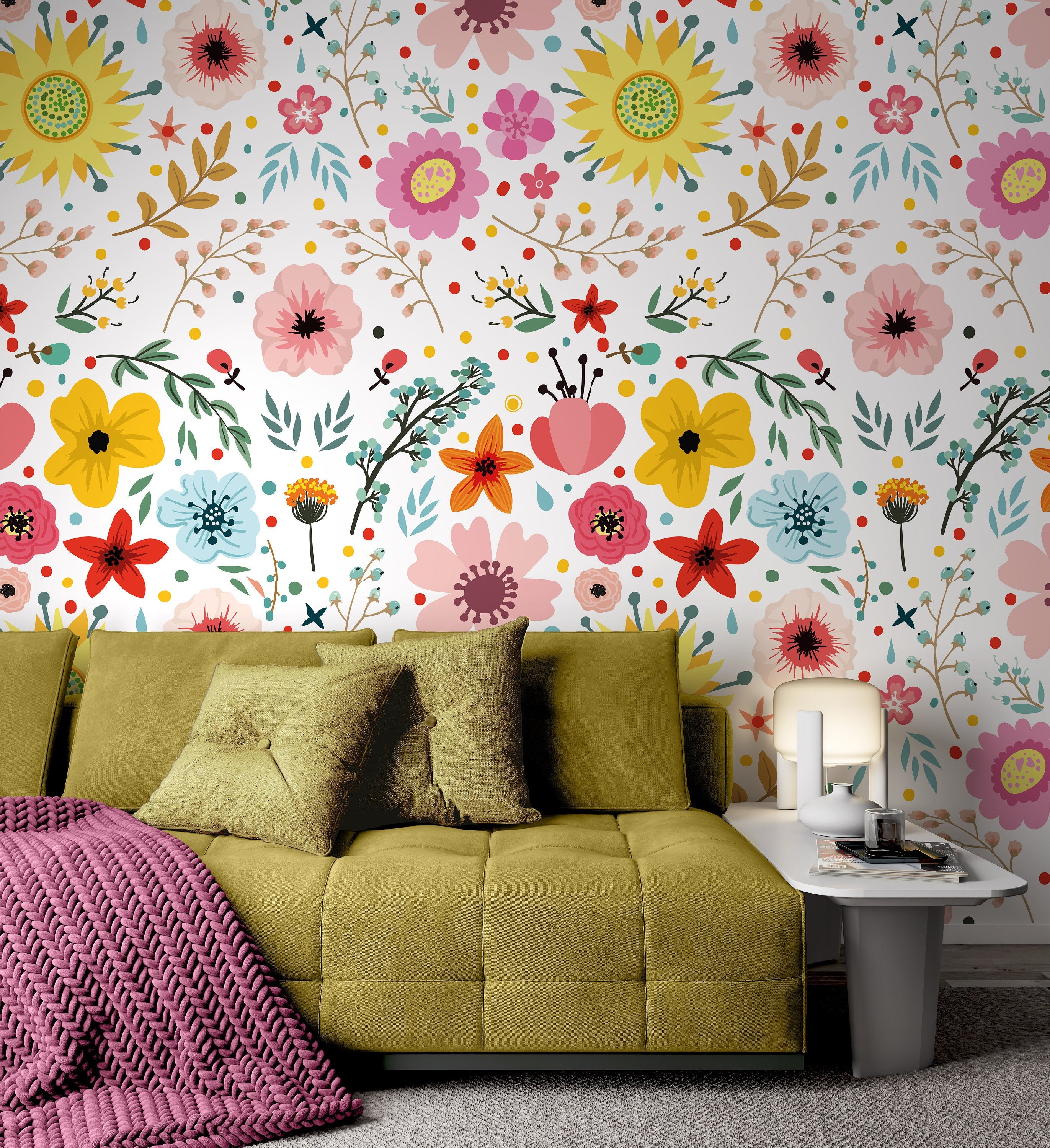 Abstract Colorful Flowers Herbs Pattern Design Floral Background Wallpaper Wall Art