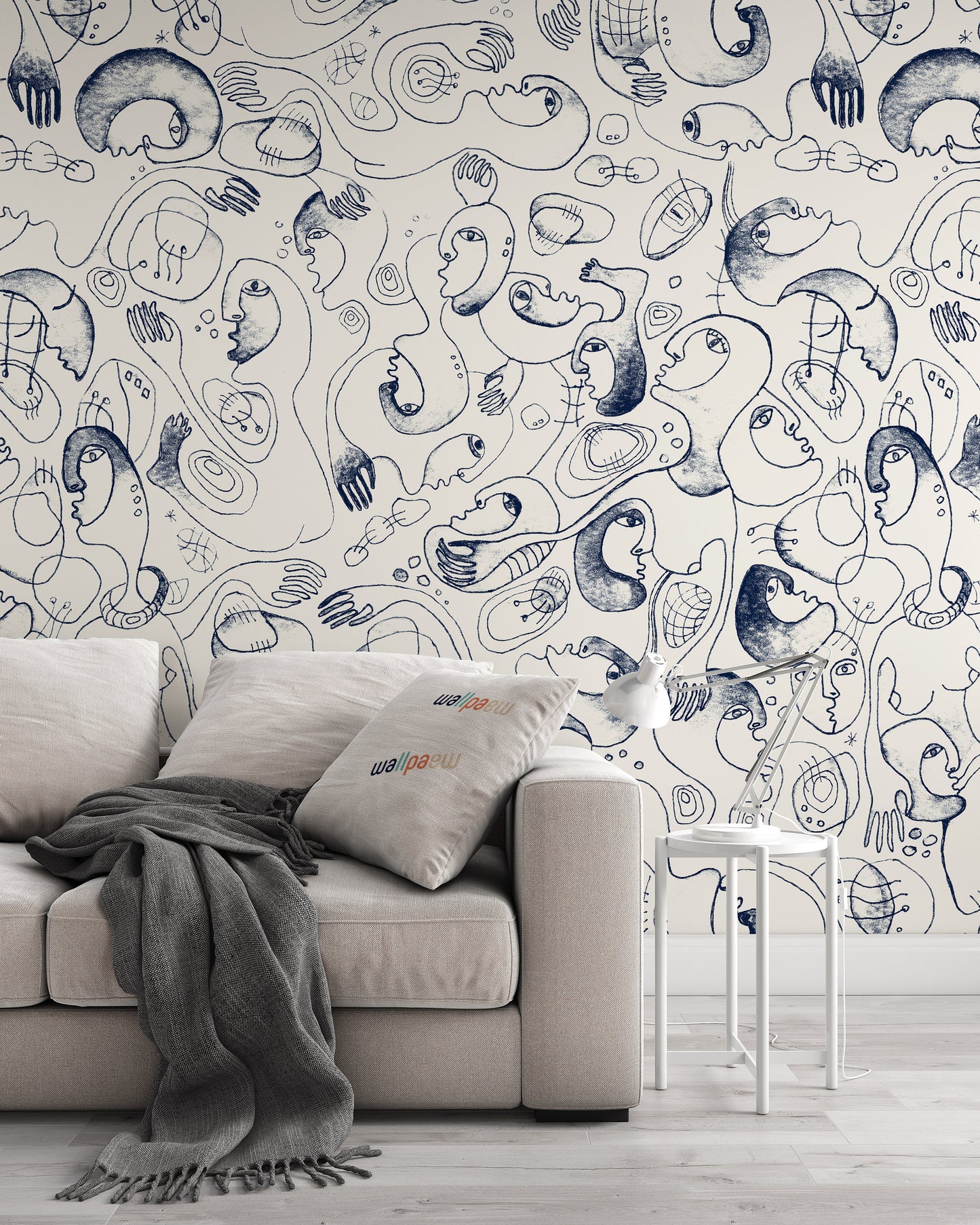 Humans Bodies Hand-drawn in Lines Monochrome Doodle Wallpaper Bedroom Beauty Centre Living Room Cafe Office Mural Home Decor Wall Art