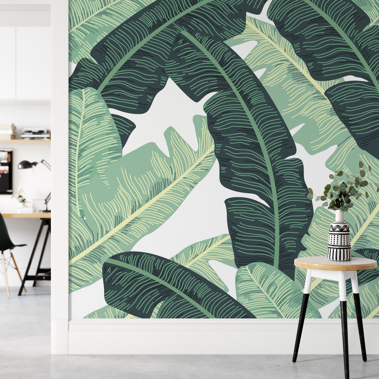 Tropical Dark and Light Green Vivid Huge Leaves Floral Luxury Background Wallpaper Children Kids Room Nursery Mural Home Decor Wall Art