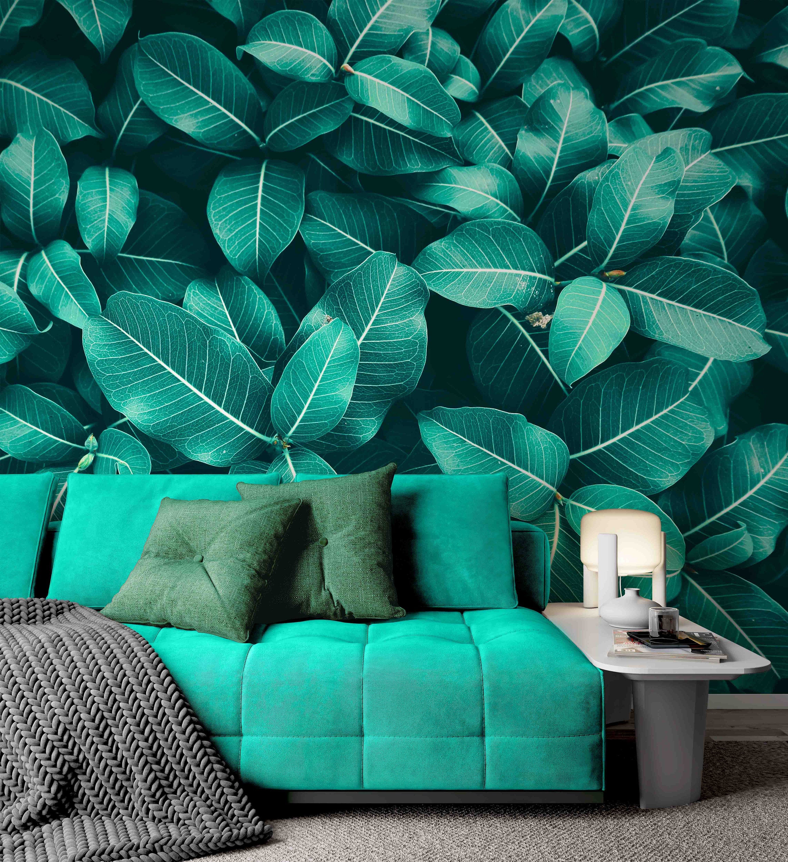 Blue Green Tone Leaves Modern Design Background Wallpaper Restaurant Living Room Cafe Office Bedroom Mural Home Wall Art Removable