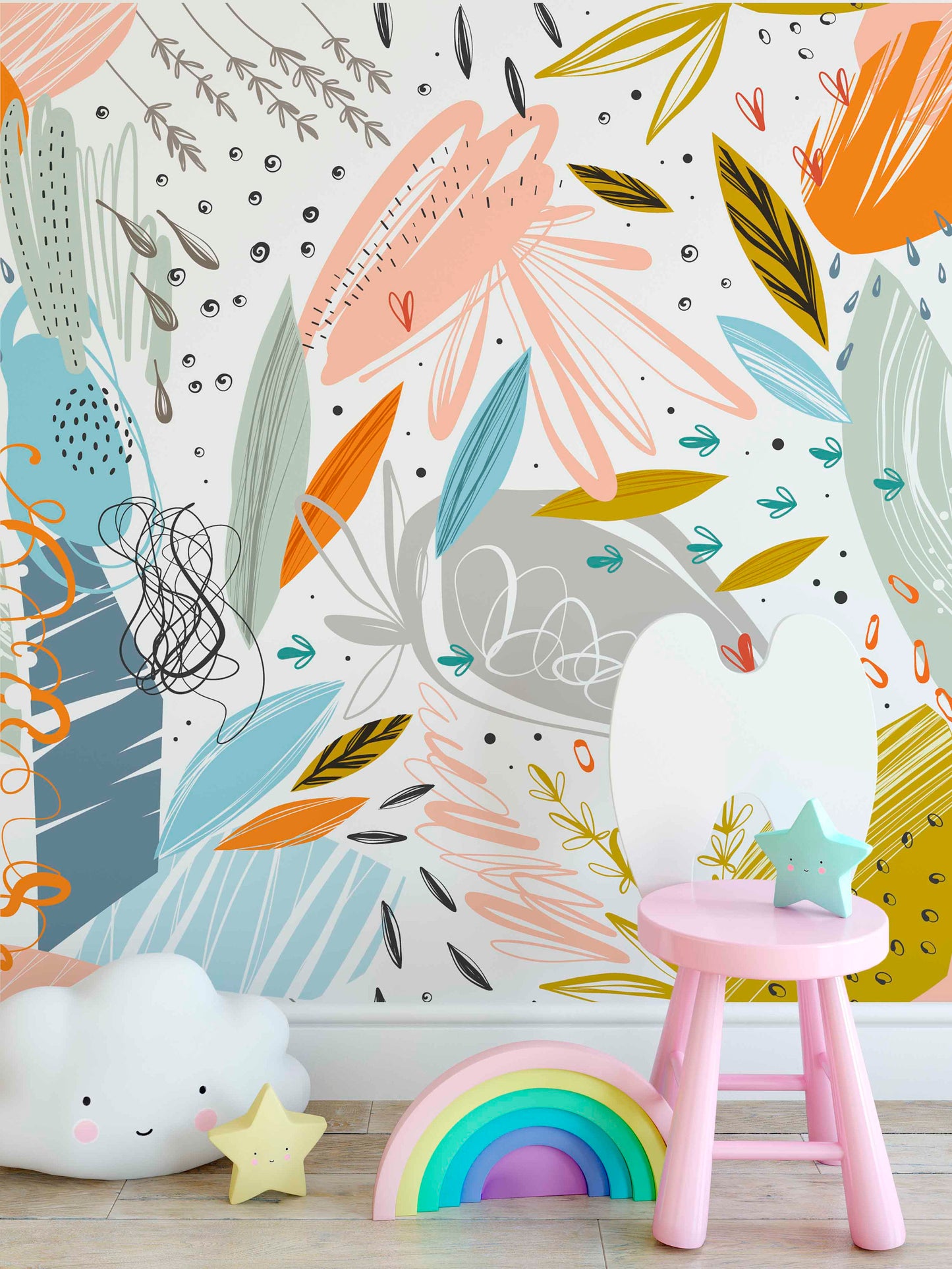 Cute Fun Design Floral Background Wallpaper Self Adhesive Peel and Stick Wall Sticker Wall Decoration Minimalistic Scandinavian Removable
