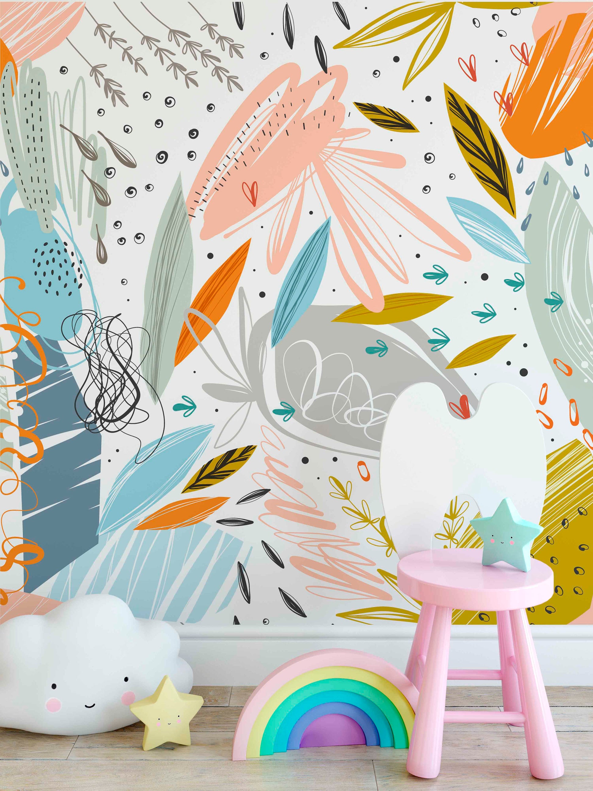 Cute Fun Design Floral Background Wallpaper Self Adhesive Peel and Stick Wall Sticker Wall Decoration Minimalistic Scandinavian Removable