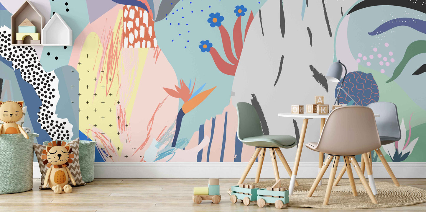 Abstract Colorful Creative Children&#39;s Room Design Wallpaper Self Adhesive Peel and Stick Wall Sticker Wall Decoration Removable