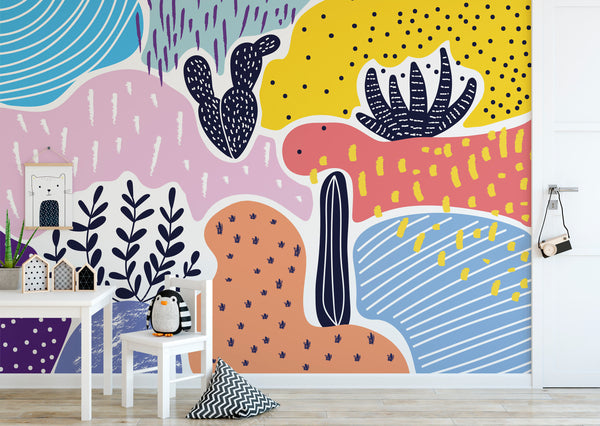 Creative Geometric Colorful Background Patterns Floral Wallpaper Self Adhesive Peel and Stick Wall Sticker Wall Decoration Removable