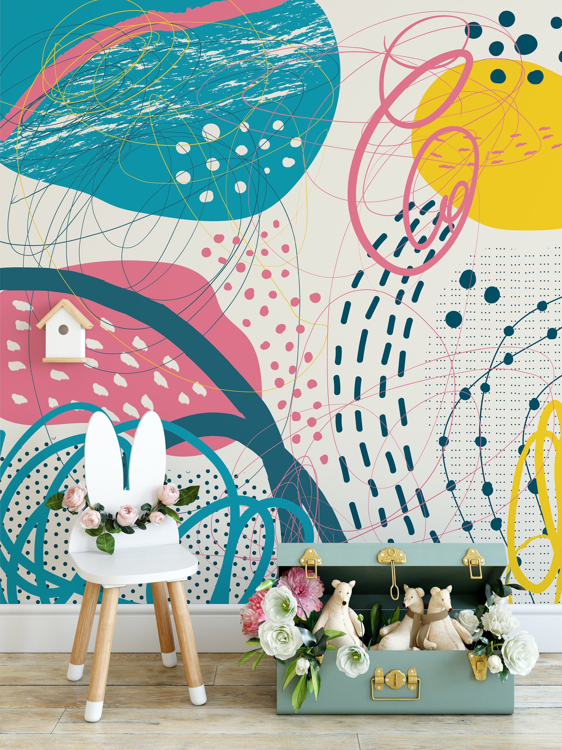 Creative Doodle Art Header with Different Shapes Wallpaper Self Adhesive Peel and Stick Wall Sticker Wall Decoration Scandinavian Removable