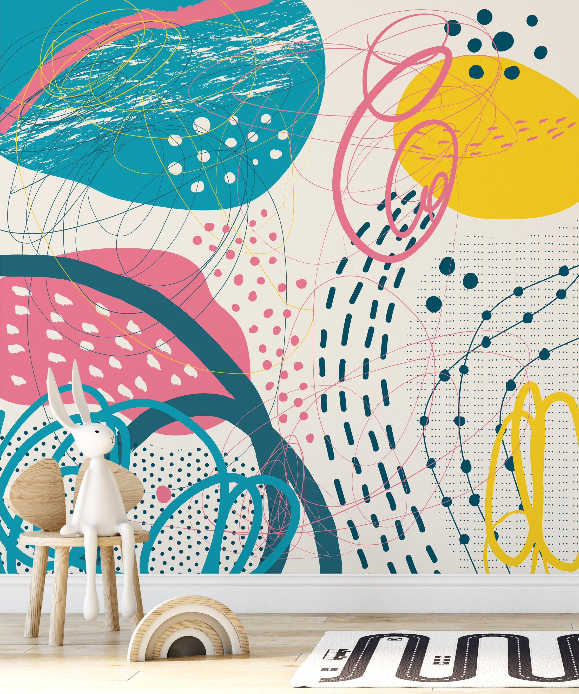 Creative Doodle Art Header with Different Shapes Wallpaper Self Adhesive Peel and Stick Wall Sticker Wall Decoration Scandinavian Removable