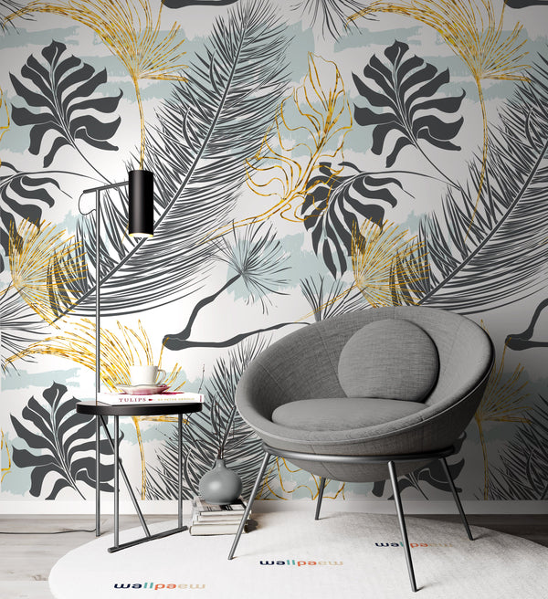 Tropical Banana Palm Leaves Flowers Trendy Design Wallpaper Self Adhesive Peel and Stick Wall Sticker Wall Decoration Removable