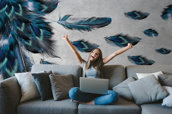 Gorgeous Bird Feathers Wallpaper Self Adhesive Peel and Stick Wall Sticker Wall Decoration Minimalistic Scandinavian Design Removable