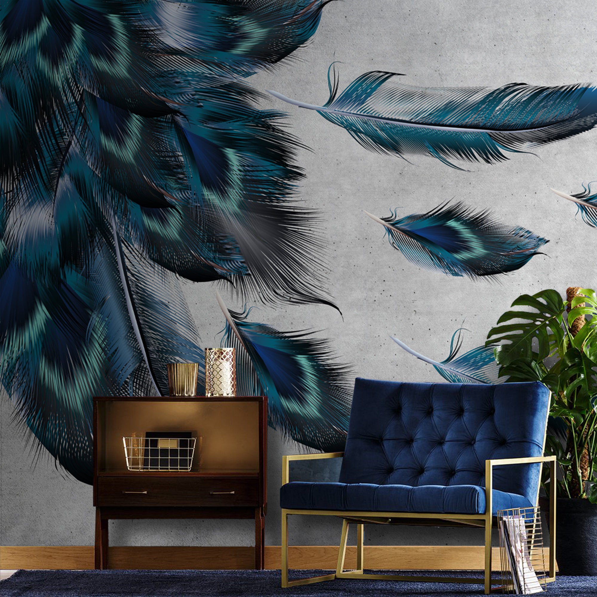 Gorgeous Bird Feathers Wallpaper Self Adhesive Peel and Stick Wall Sticker Wall Decoration Minimalistic Scandinavian Design Removable