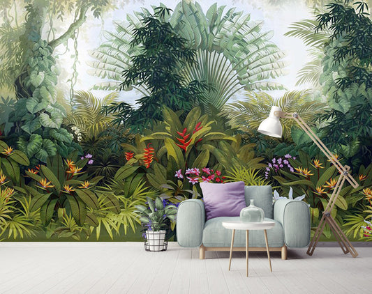 Vivid Colored Tropical Jungle Plants Wallpaper Self Adhesive Peel and Stick Wall Sticker Wall Decoration Scandinavian Removable