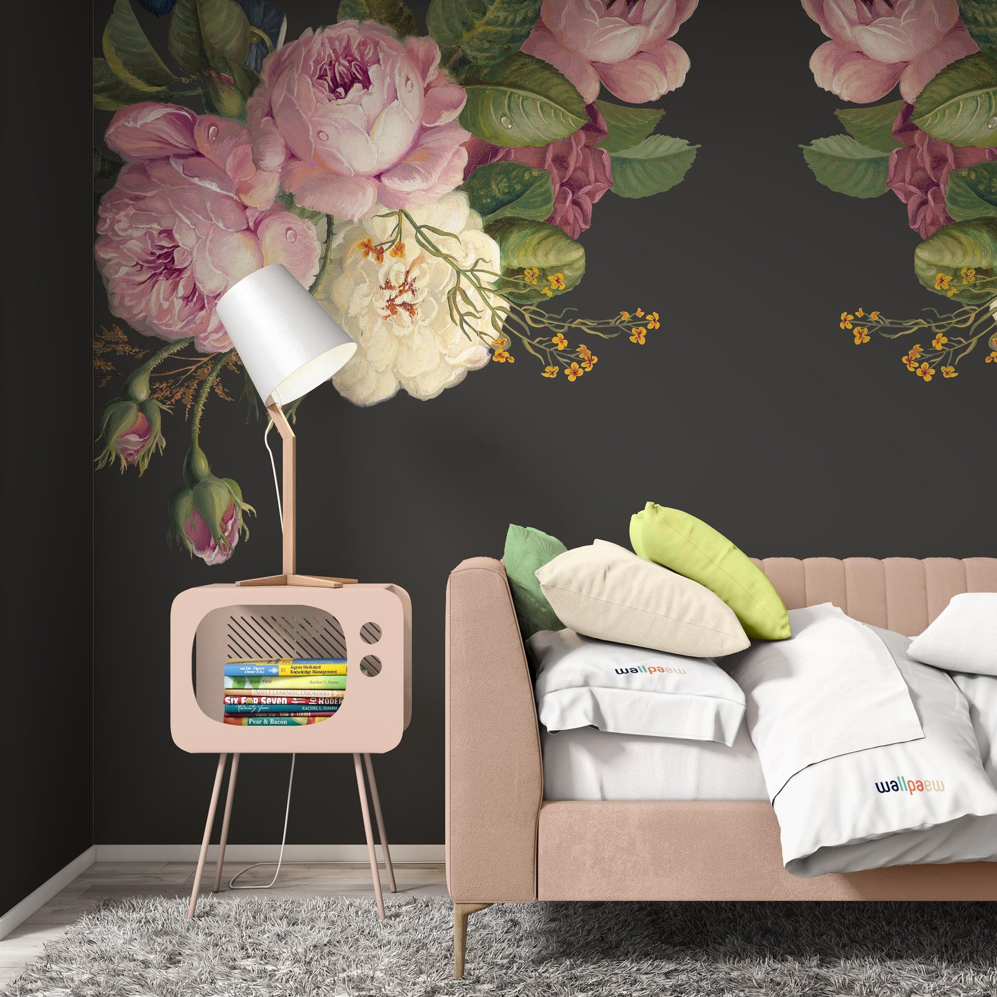 Colorful Roses and Flowers Leaves On The Dark Background Wallpaper Self Adhesive Peel and Stick Wall Sticker Wall Decoration Removable