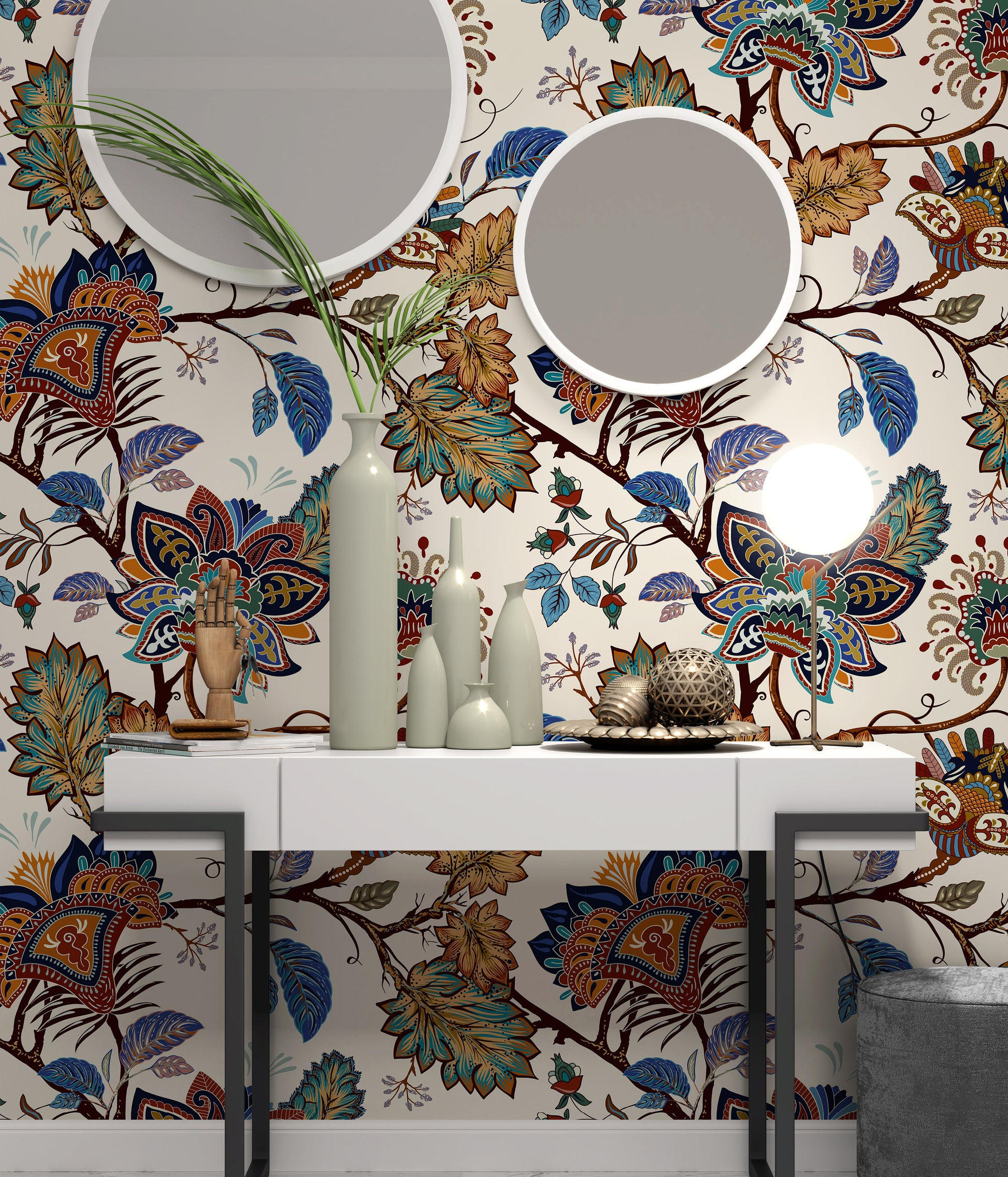 Colorful Indian Decorative Ethnic Wallpaper Self Adhesive Peel and Stick Wall Sticker Wall Decoration Scandinavian Removable