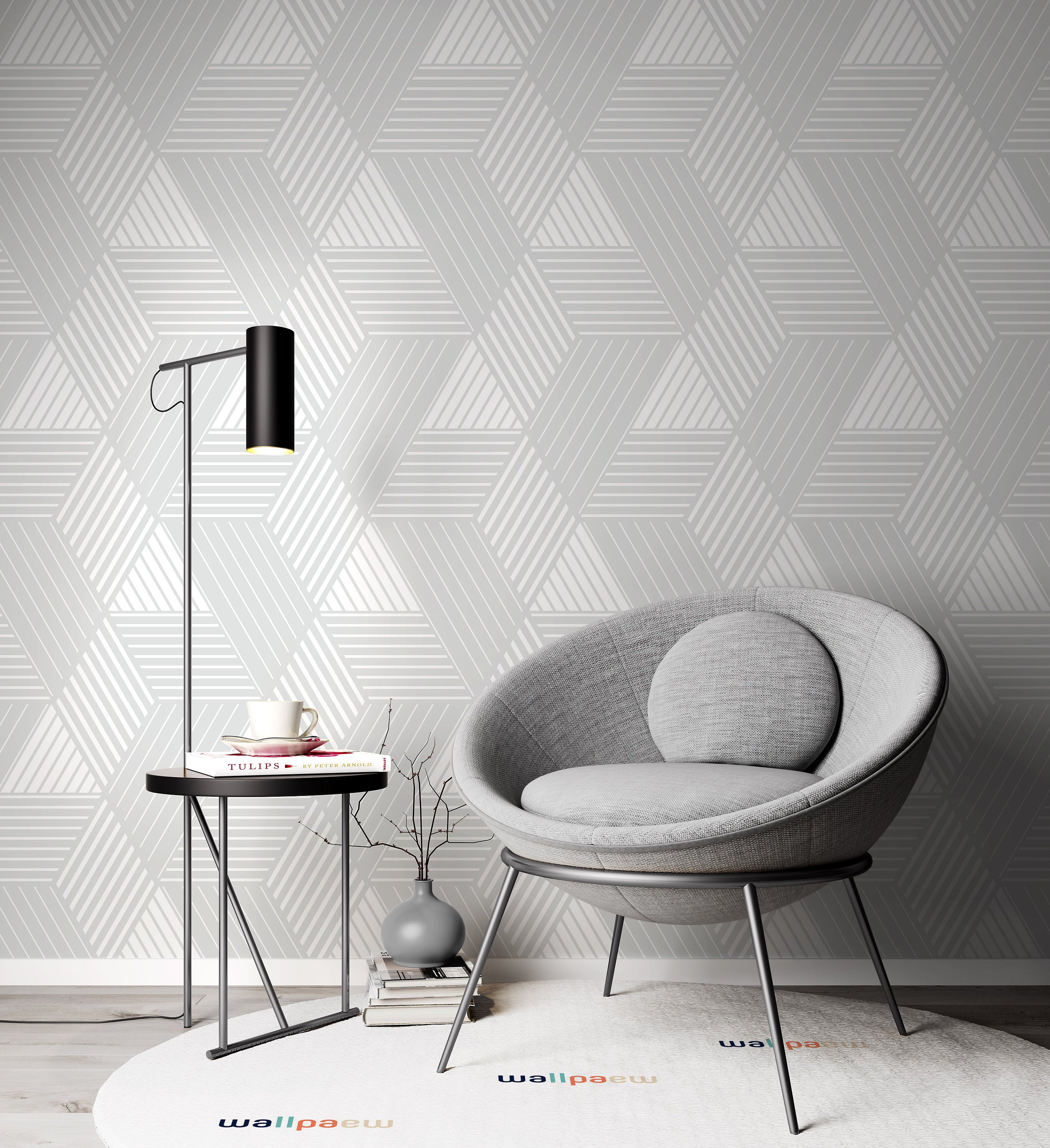 Abstract Geometric Pattern with Lines Gray White Texture Wallpaper Self Adhesive Peel and Stick Wall Sticker Wall Decoration Removable