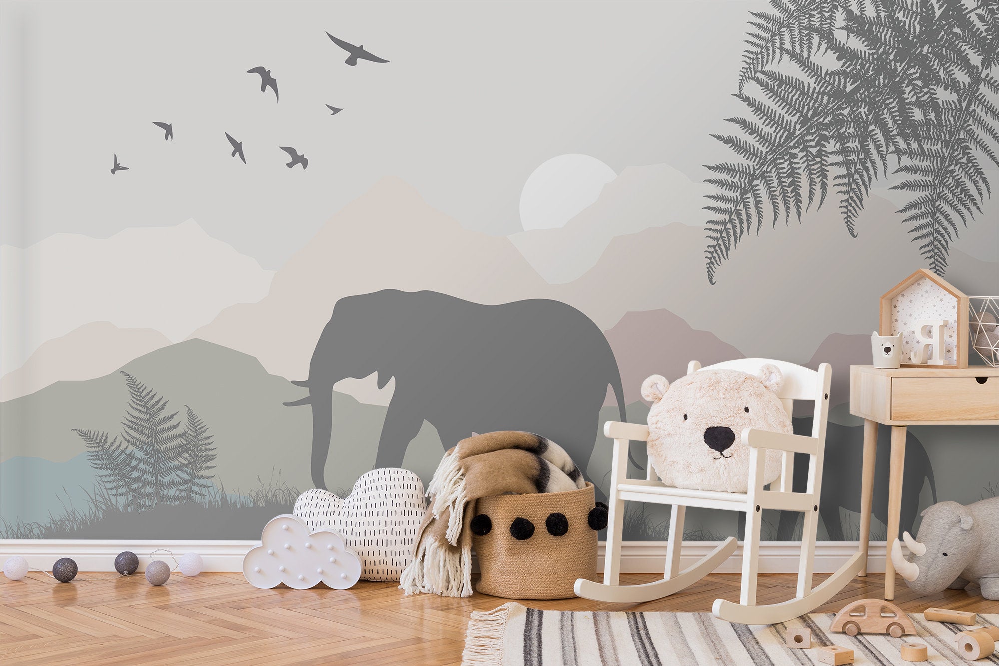 Abstract Elephant Family Mountains Wallpaper Self Adhesive Peel and Stick Wall Sticker Wall Decoration Minimalistic Scandinavian Removable