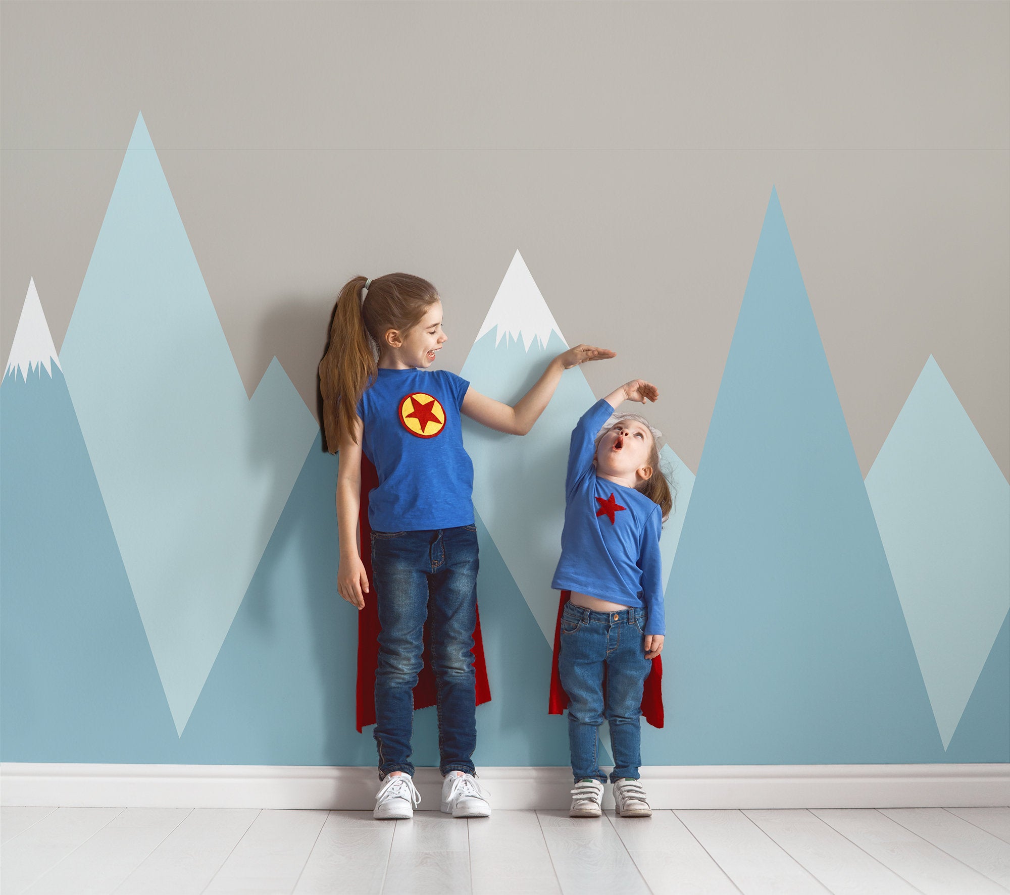 Snowy Blue Triangle Row of Mountains Wallpaper Self Adhesive Peel and Stick Home House Wall Decoration Minimalistic Scandinavian Removable