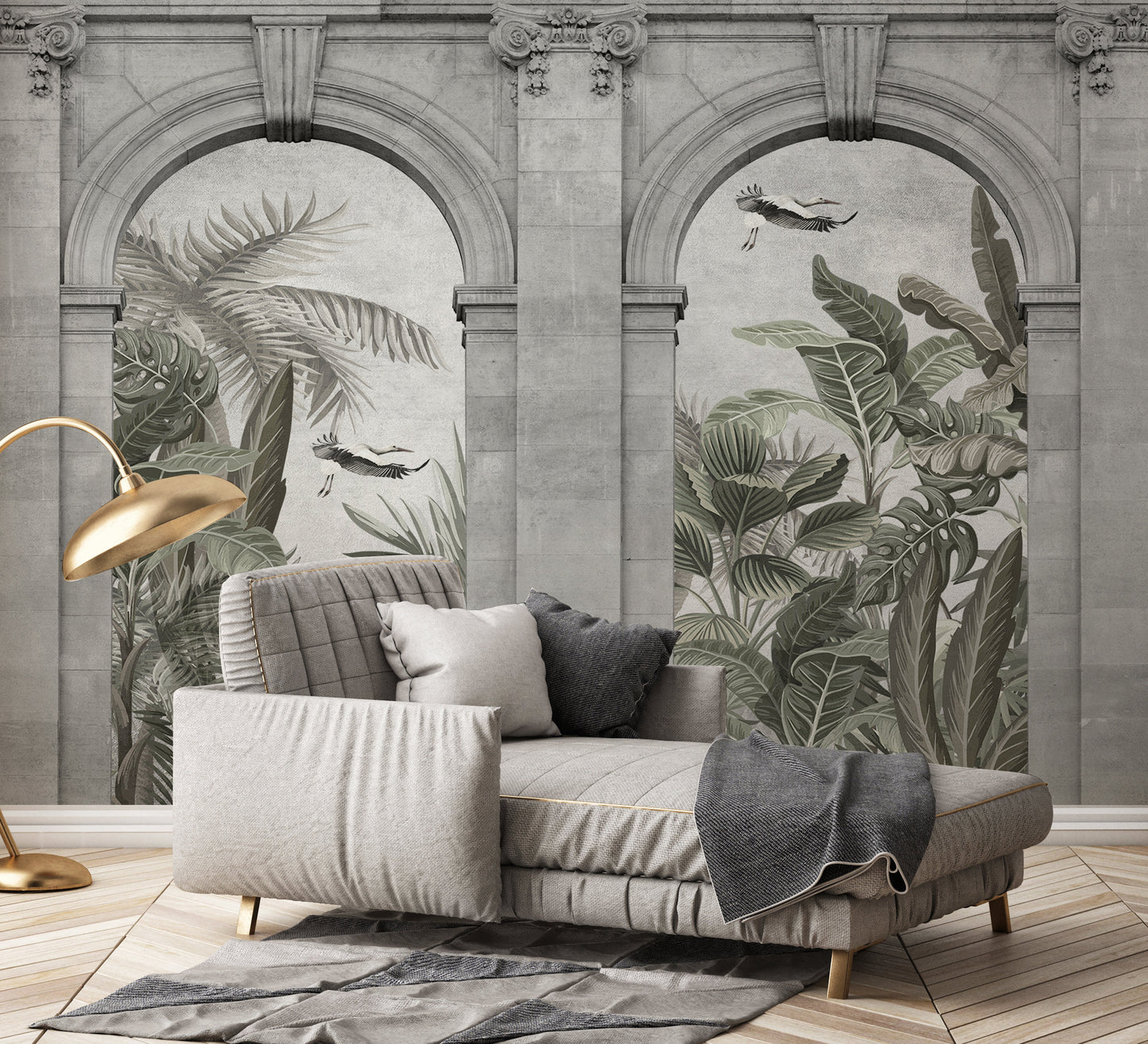 Architectural Building Door Green Plants Wallpaper Self Adhesive Peel and Stick Wall Decoration Minimalistic Scandinavian Design Removable