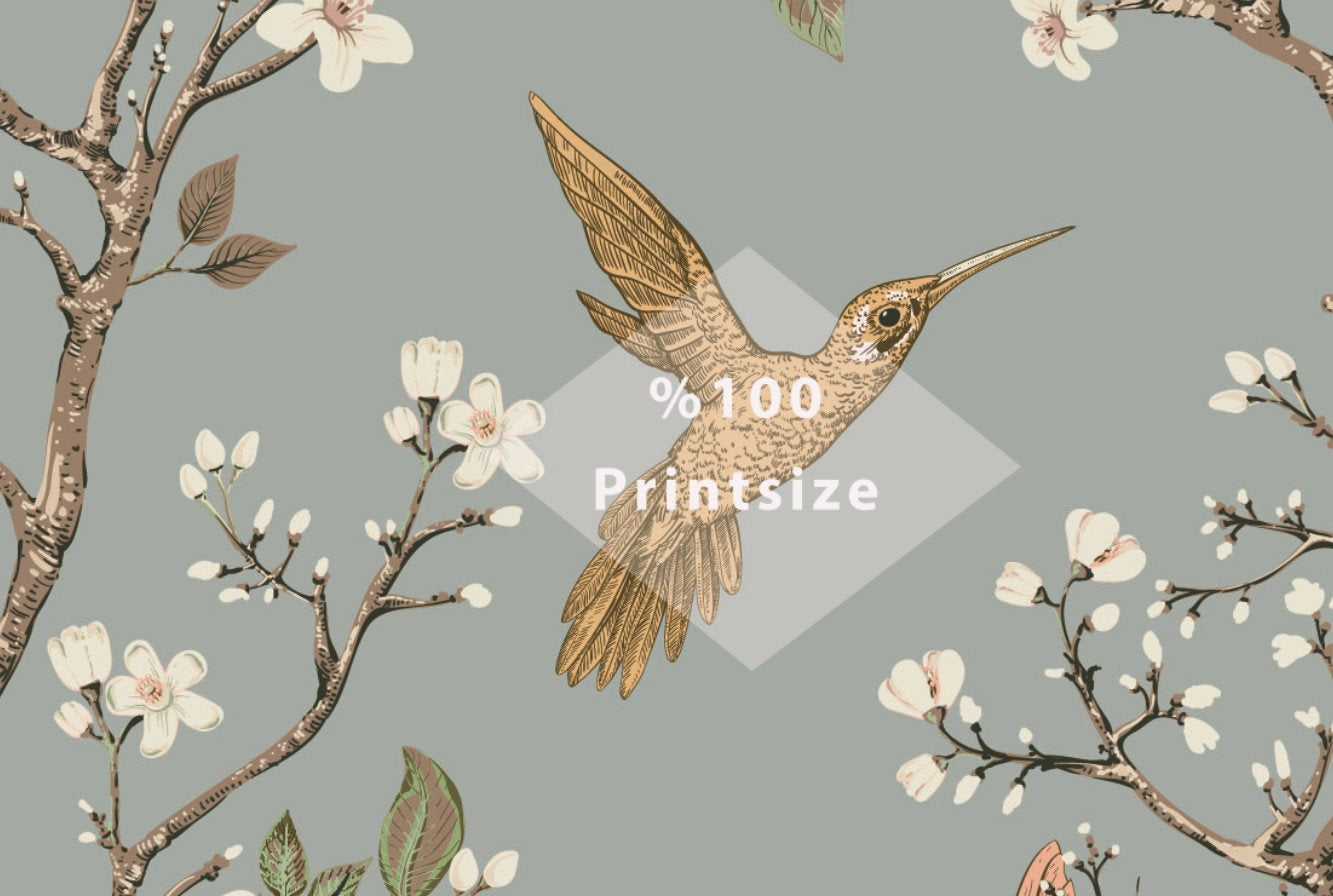 Hummingbirds Flowers Retro Style Floral Backdrop Wallpaper Self Adhesive Peel and Stick Wall Sticker Wall Decoration Scandinavian Removable
