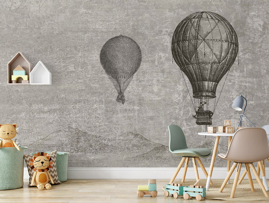 Pencil Drawing Air Hot Balloons Abstract Mountains Wallpaper Self Adhesive Peel and Stick Wall Sticker Wall Decoration Removable