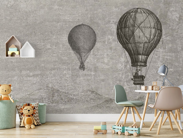 Pencil Drawing Air Hot Balloons Abstract Mountains Wallpaper Self Adhesive Peel and Stick Wall Sticker Wall Decoration Removable