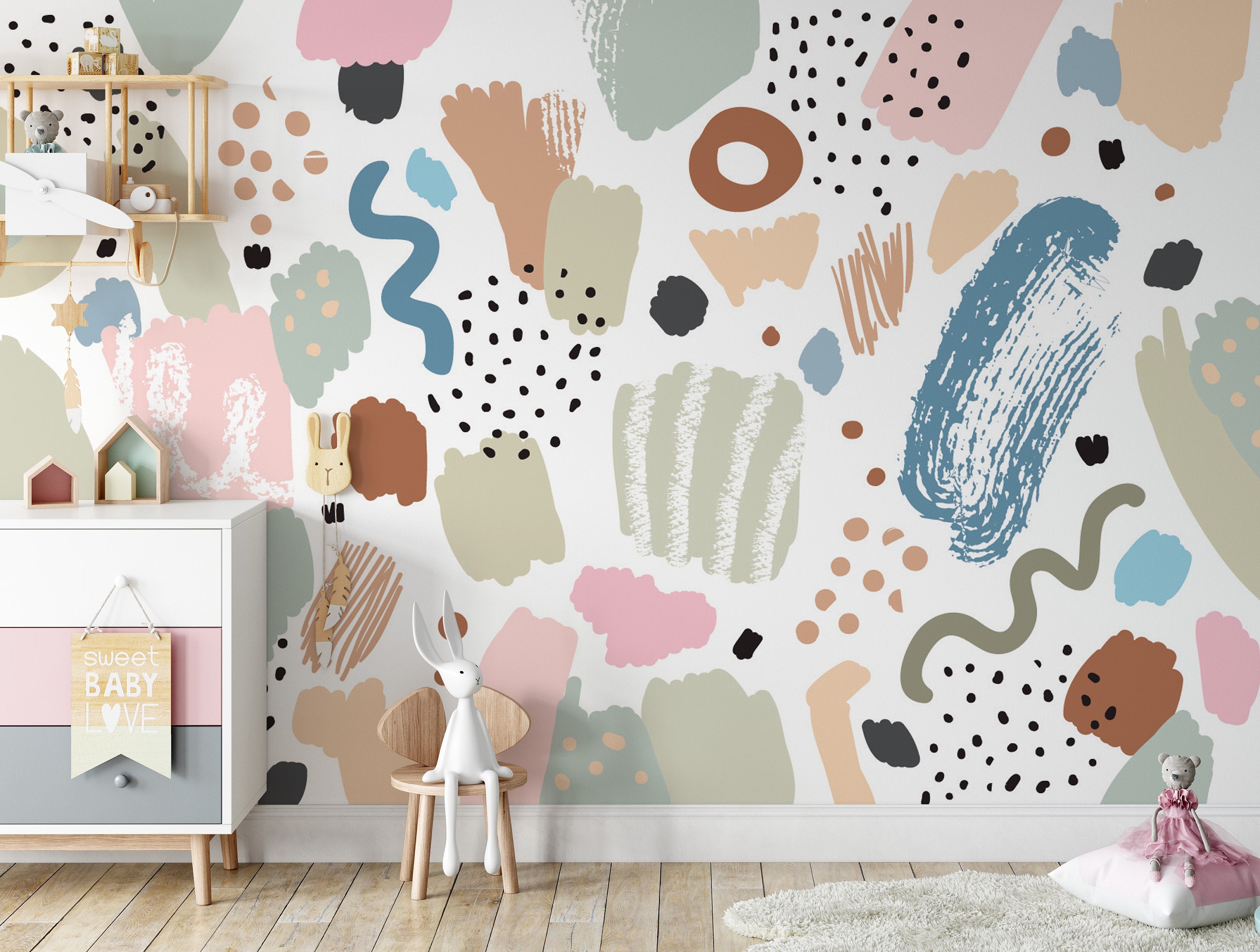Colorful Brush Marker Pencil Stroke Pattern Abstract Wallpaper Self Adhesive Peel and Stick Wall Sticker House Design Removable