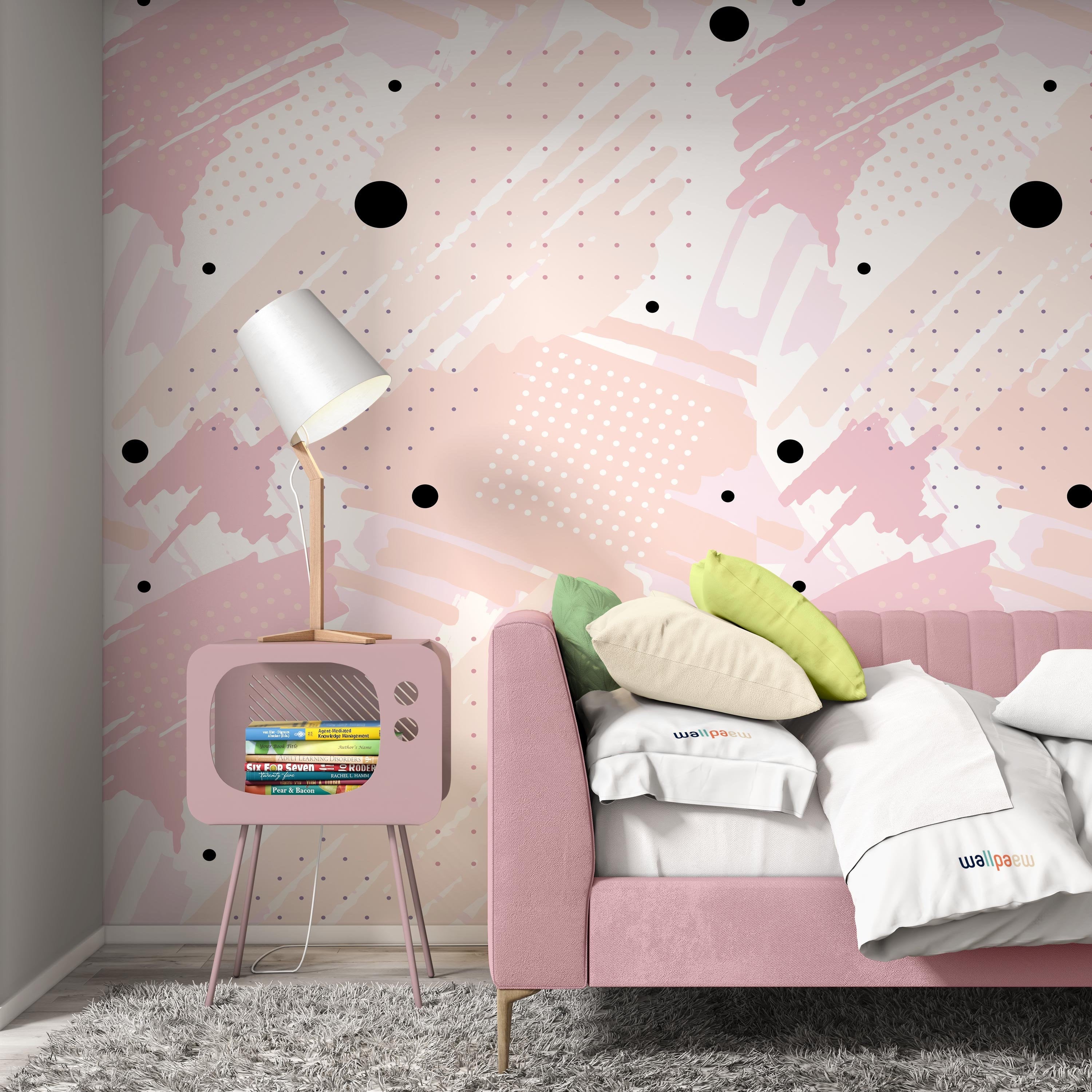 Abstract Background Brush Strokes Black Circles and Dots Wallpaper Self Adhesive Peel and Stick Wall Sticker House Design Removable