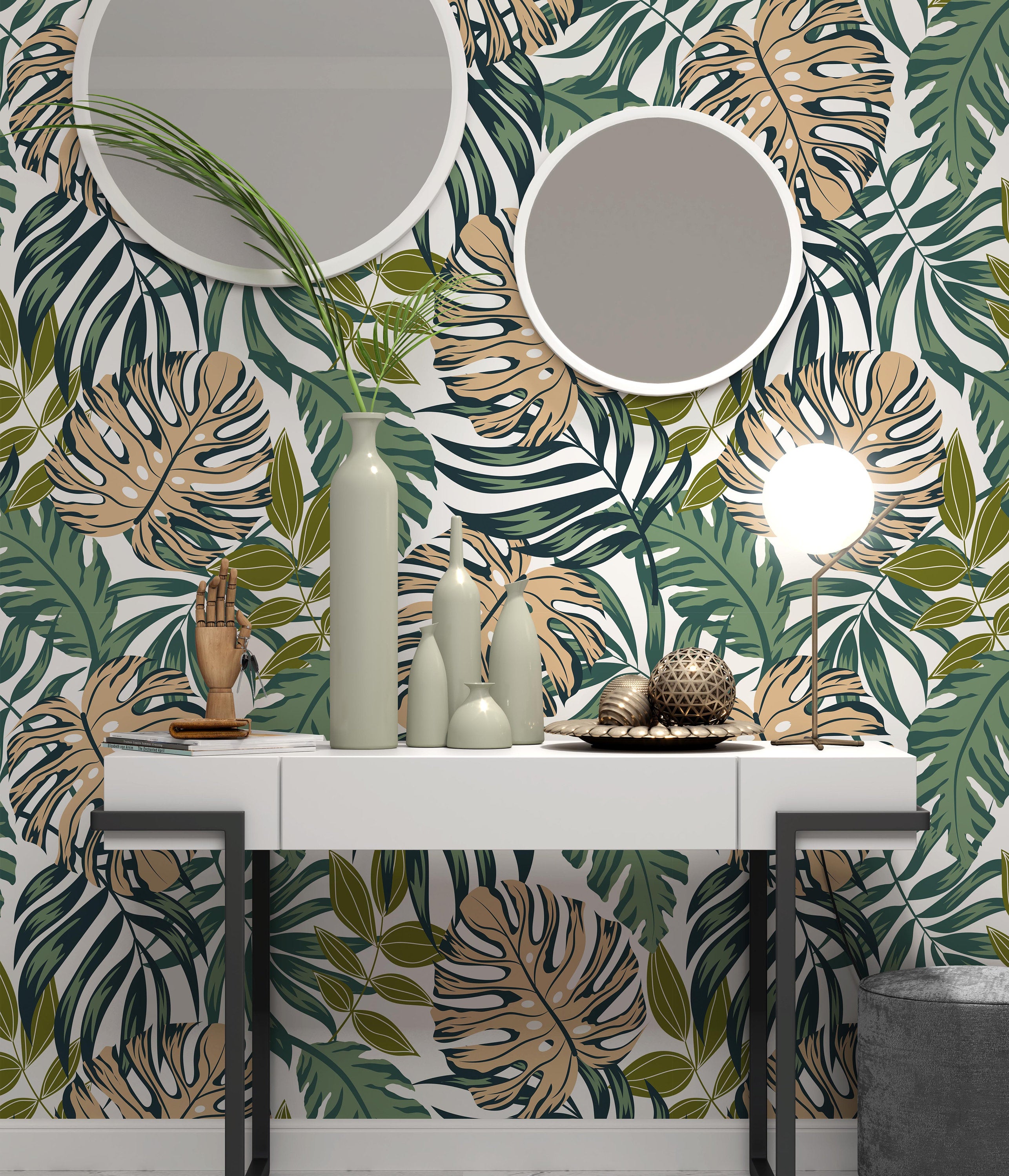 Summer Trend Tropical Exotic Leaves and Bright Plants Wallpaper Self Adhesive Peel and Stick Wall Sticker Wall Decoration Removable
