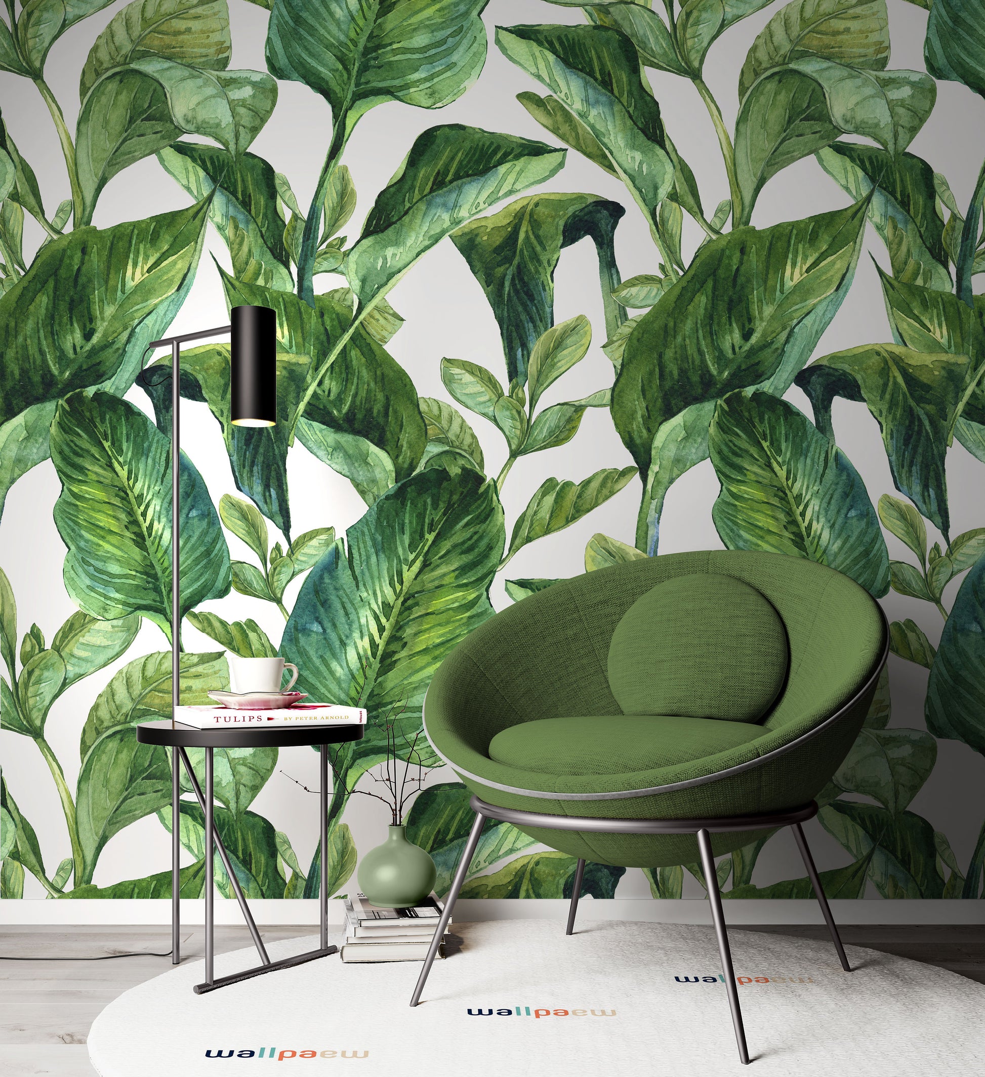 Green Leaves Luxury Floral Wallpaper Self Adhesive Peel and Stick Wall Sticker House Design Minimalistic Scandinavian Design Removable