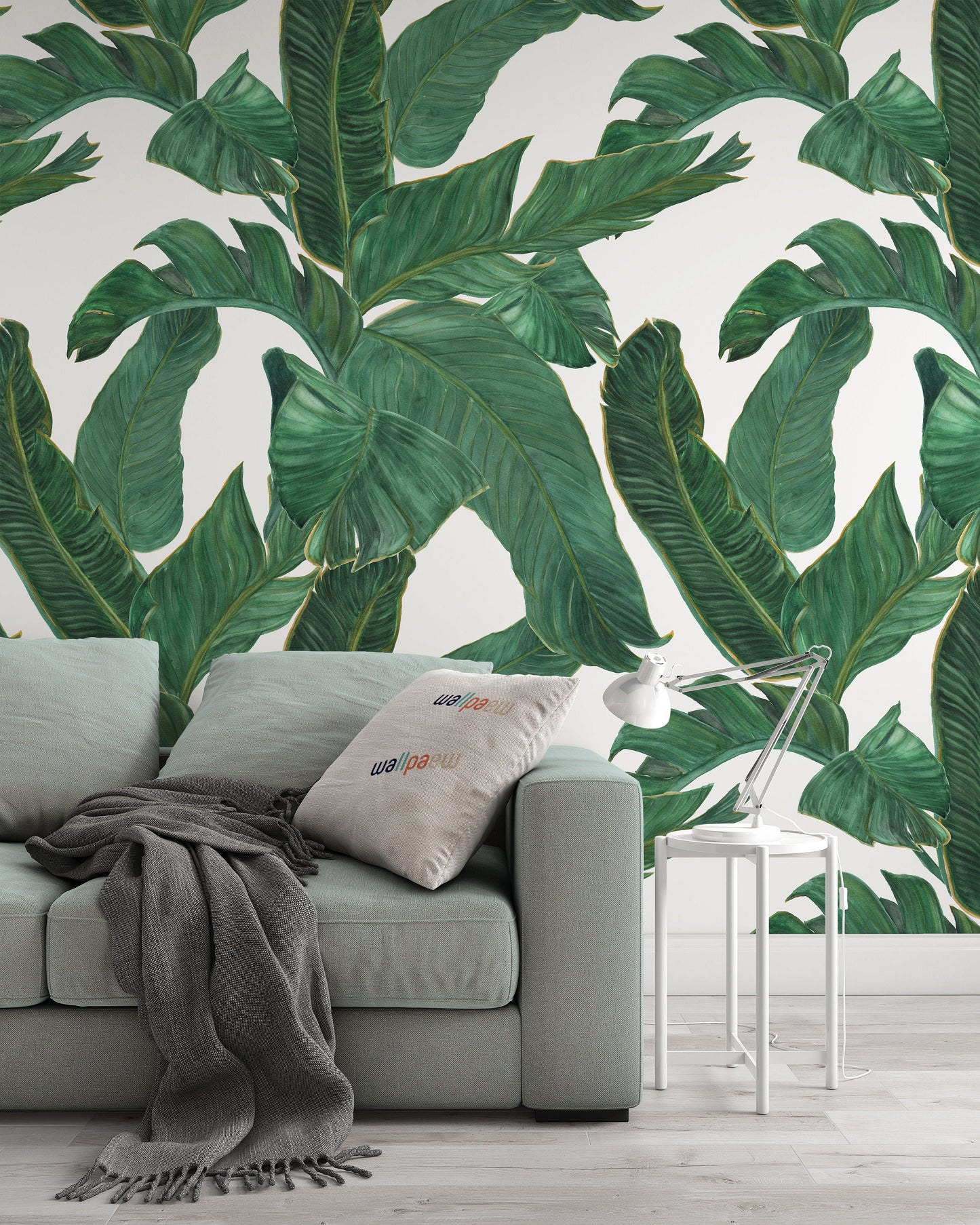 Watercolor Painting Banana Leaves Wallpaper Self Adhesive Peel and Stick Wall Sticker House Design Minimalistic Scandinavian Removable