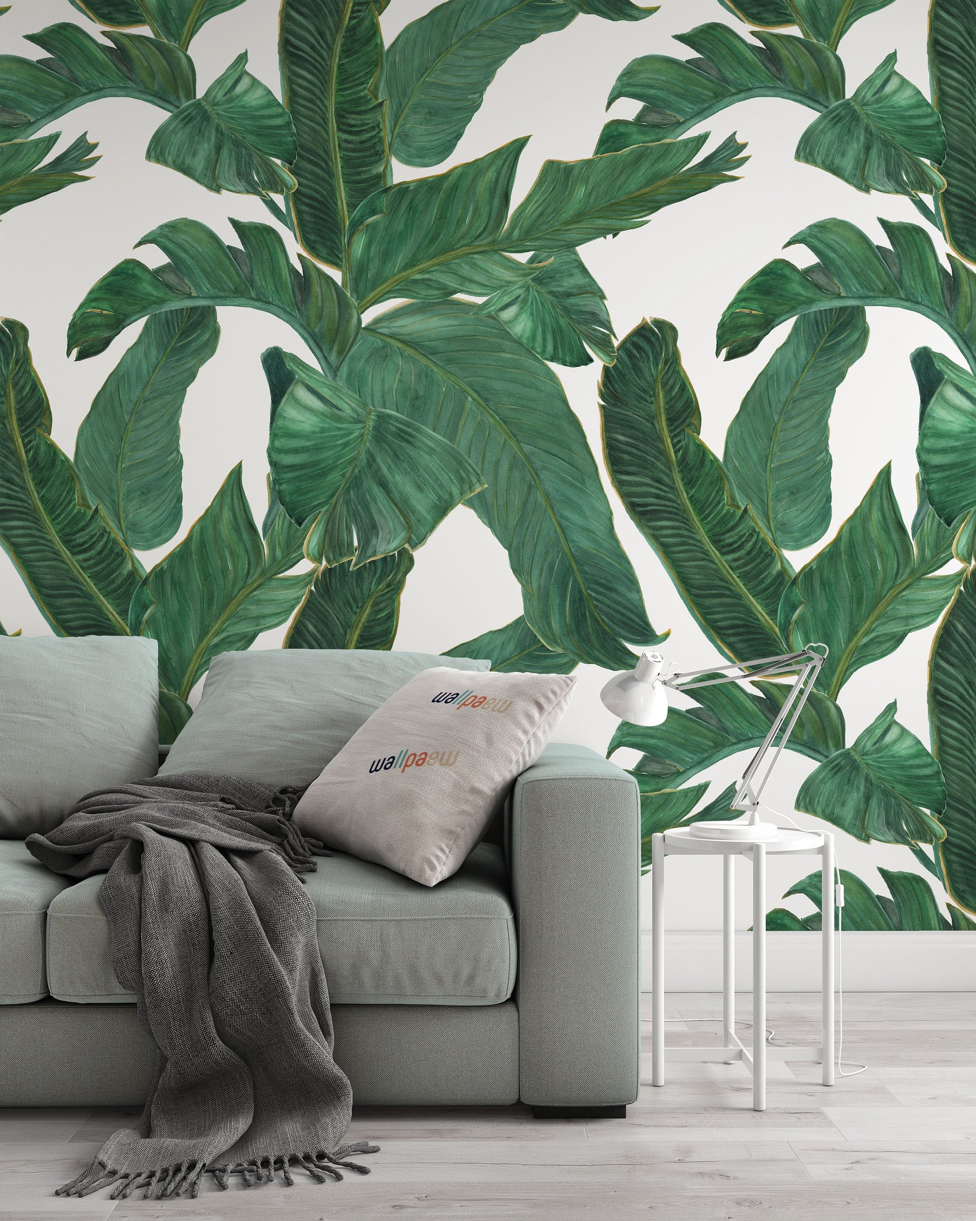 Watercolor Painting Banana Leaves Wallpaper Self Adhesive Peel and Stick Wall Sticker House Design Minimalistic Scandinavian Removable